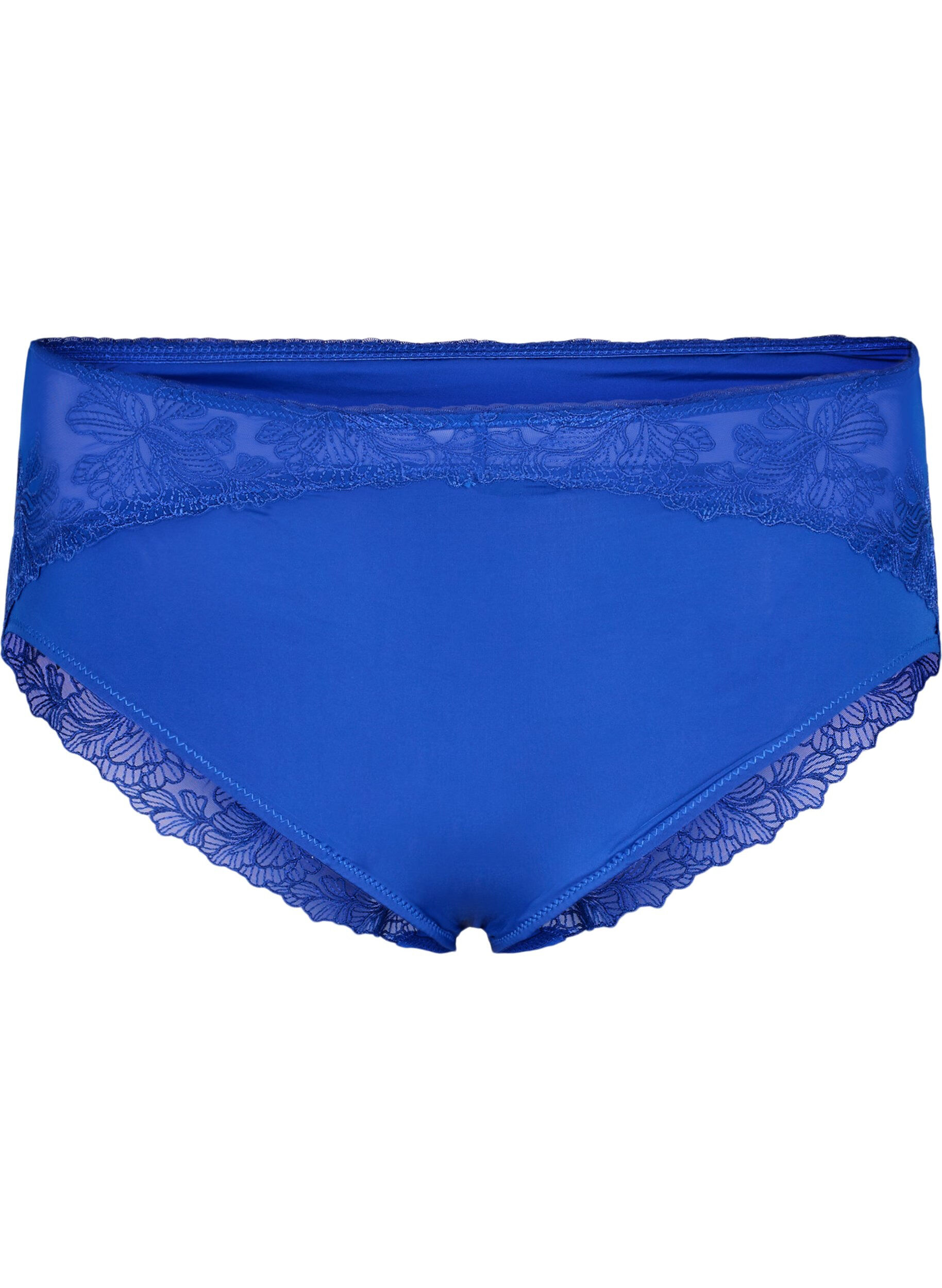 Zizzi Mikrofaser-Unterhose mit floraler Spitze, Blau, Packshot image number 0