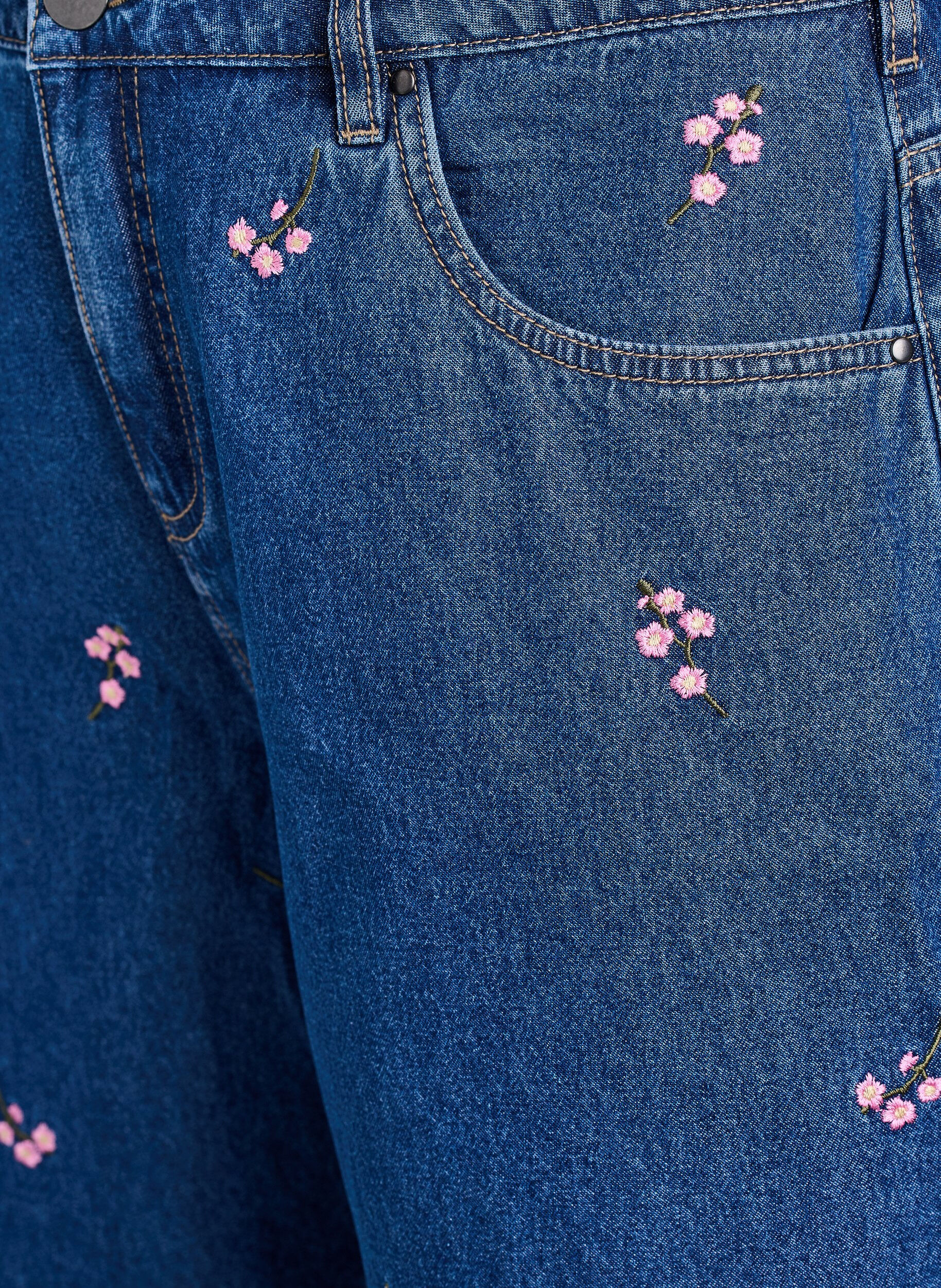 ZizziDenim-Shorts mit aufgestickten Blumen, Blau, Packshot image number 2