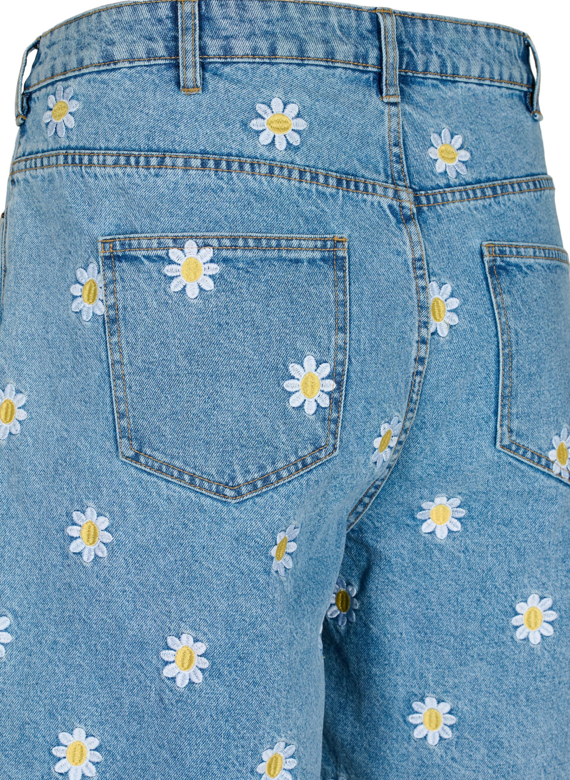 Zizzi Short Mille &agrave; taille haute avec fleurs brod&eacute;es, Light Blue Flower, Packshot image number 3