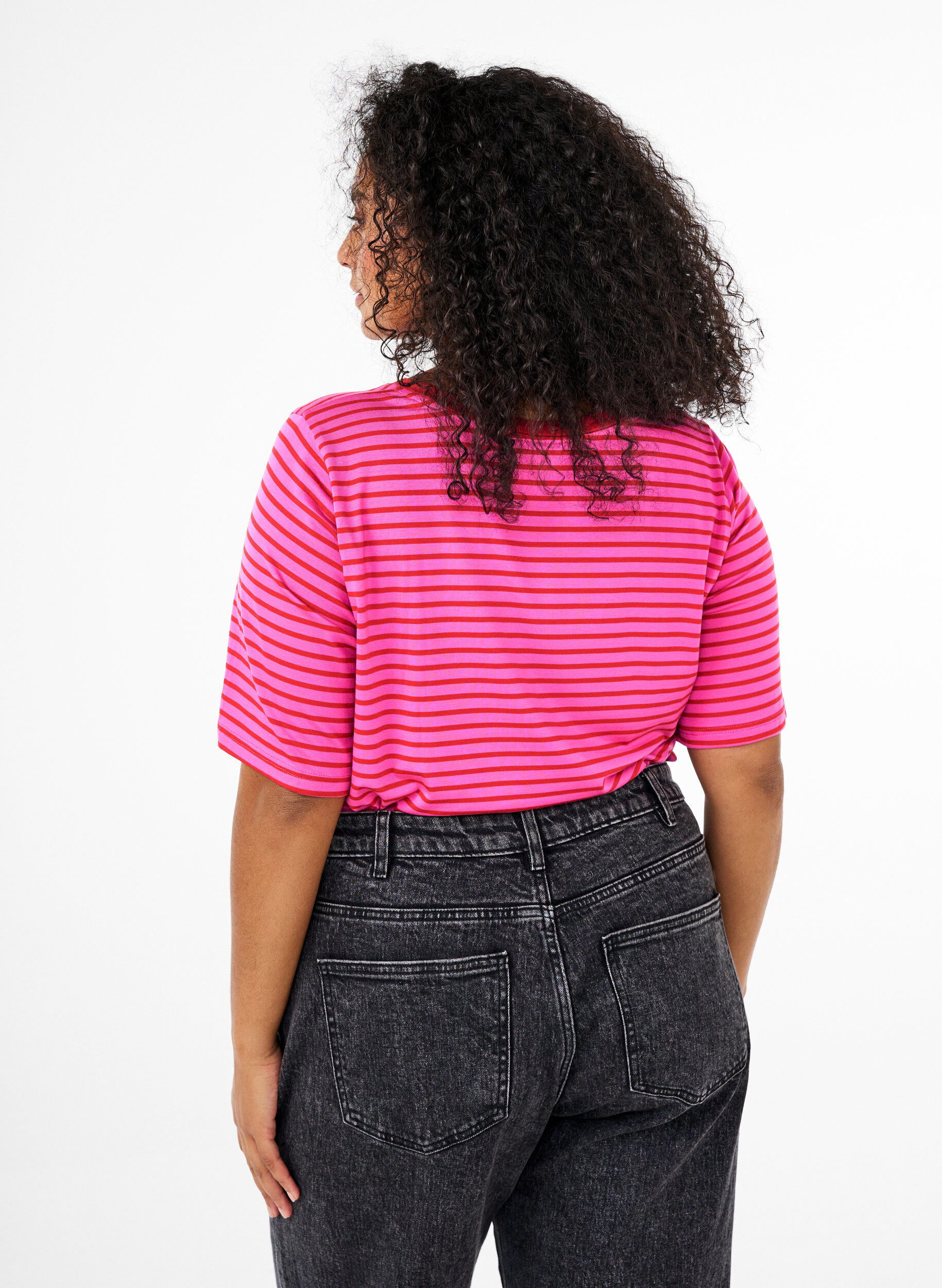 Zizzi T-shirt avec TENCEL&trade; Lyocell et rayures, Rose, Model image number 2