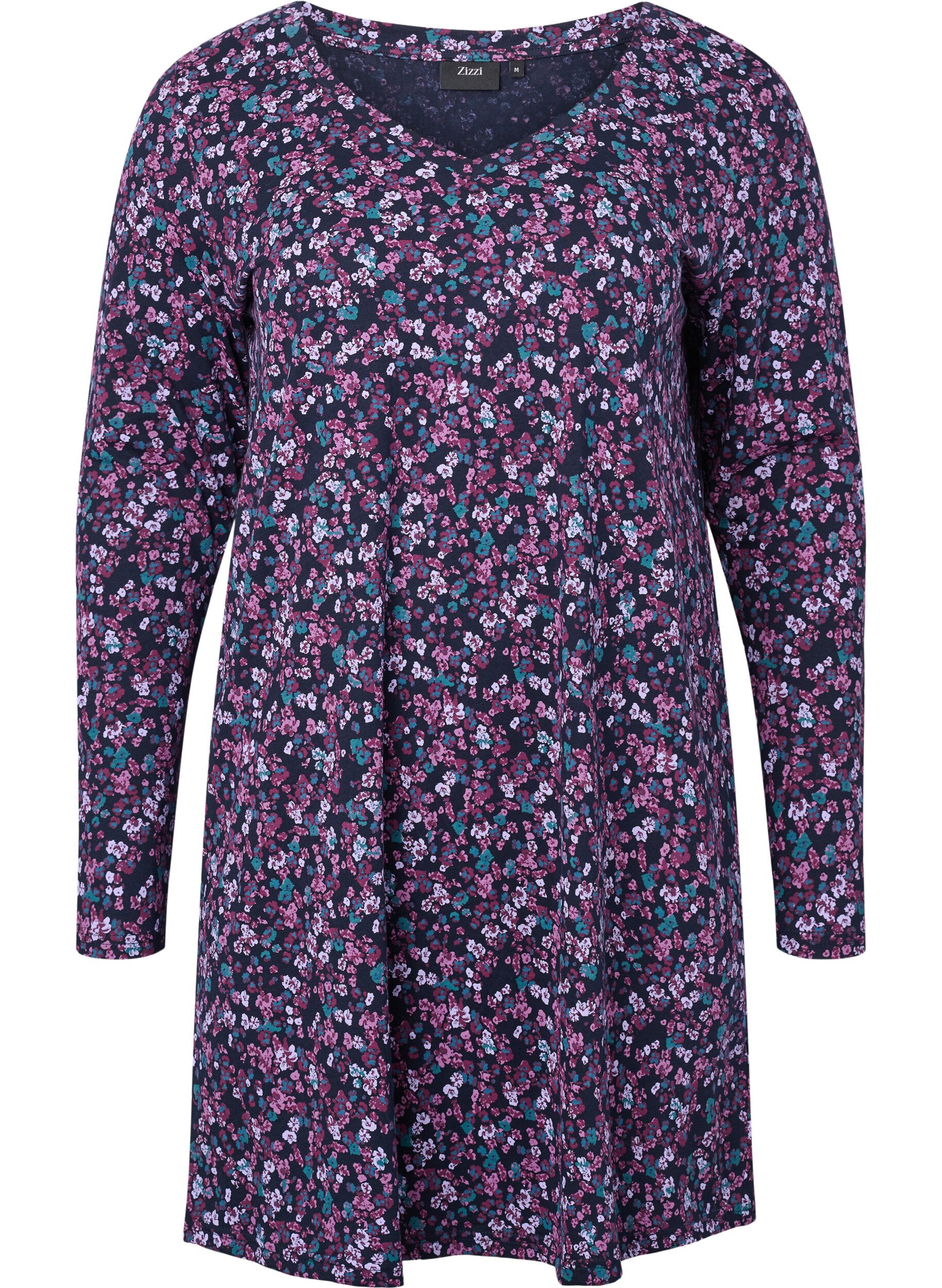 Zizzi Lang&auml;rmeliges Nachthemd aus Baumwolle, Night Sky Disty AOP, Packshot image number 0