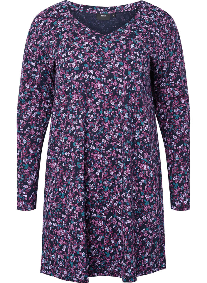 Chemise de nuit à manches longues en coton, Night Sky Disty AOP, Packshot image number 0