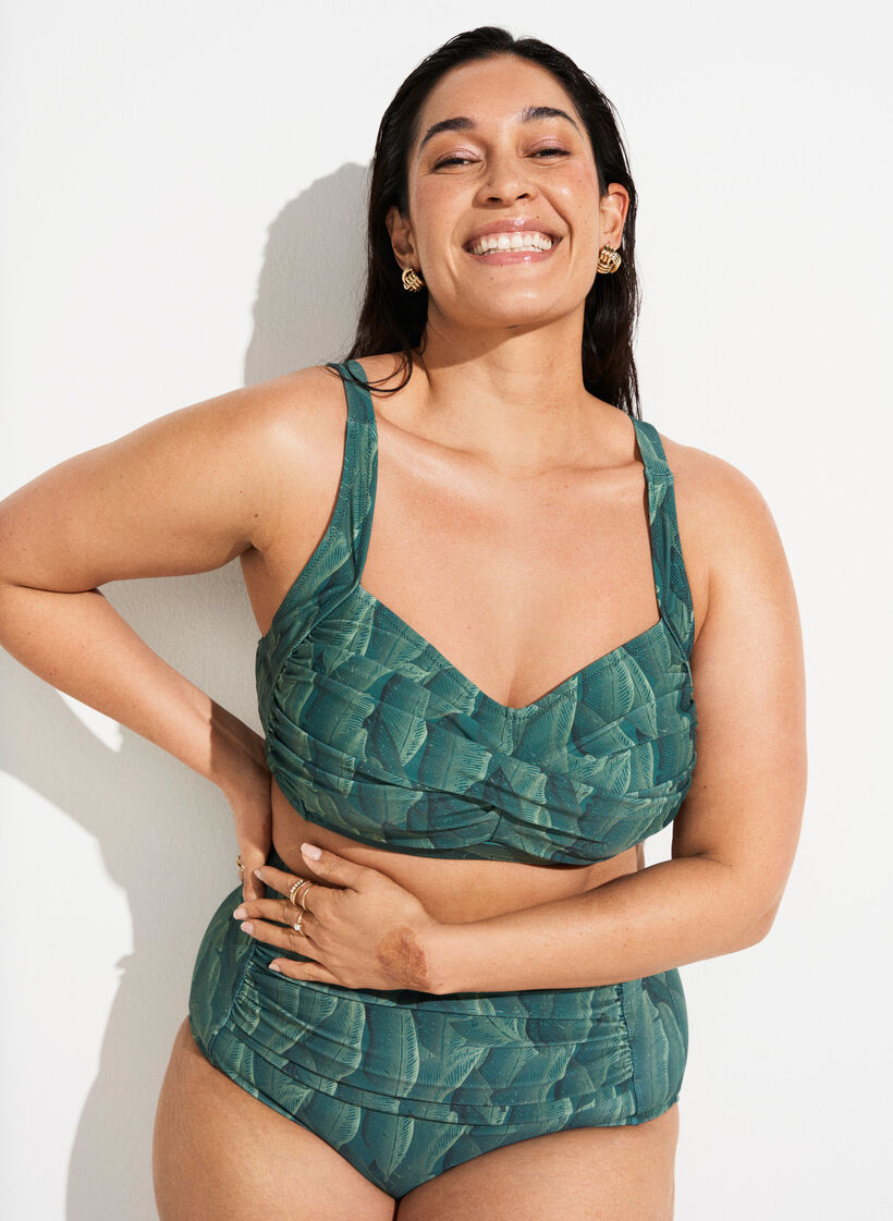 Culotte de bikini imprim&eacute;e et taille haute, Vert fonc&eacute;, Image image number 0