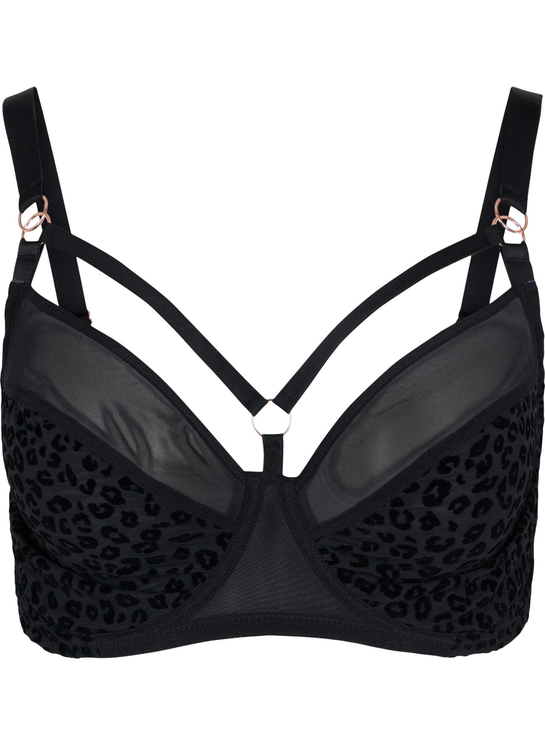 Zizzi Soutien-gorge &agrave; motifs avec maille et cordons, Black, Packshot image number 0
