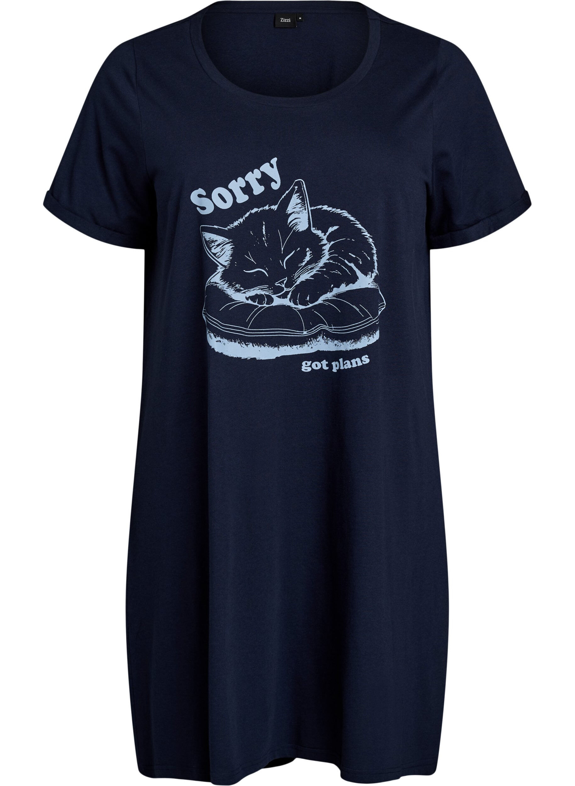 Zizzi Kurz&auml;rmeliges Nachthemd aus Bio-Baumwolle, Blau, Packshot image number 0