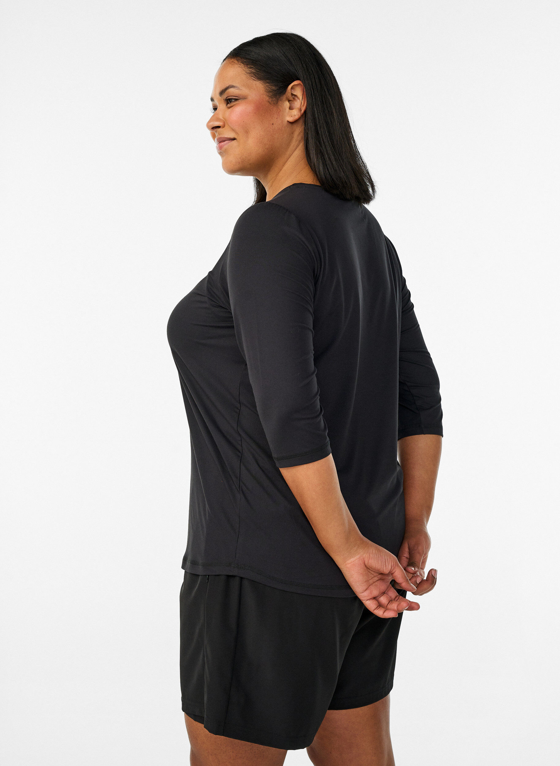 Zizzi Trainingsshirt mit 3/4-&Auml;rmeln, Schwarz, Model image number 2