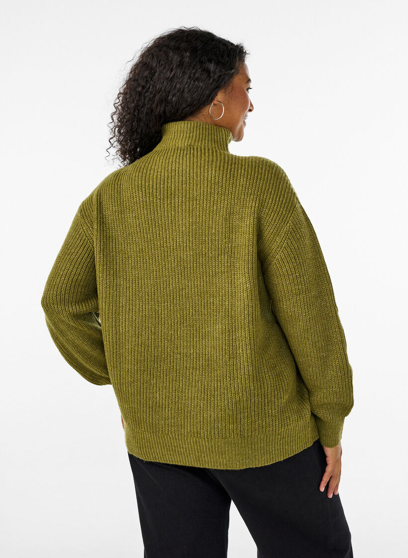 Strickpullover mit hohem Kragen und Rei&szlig;verschluss, Gr&uuml;n, Model image number 2