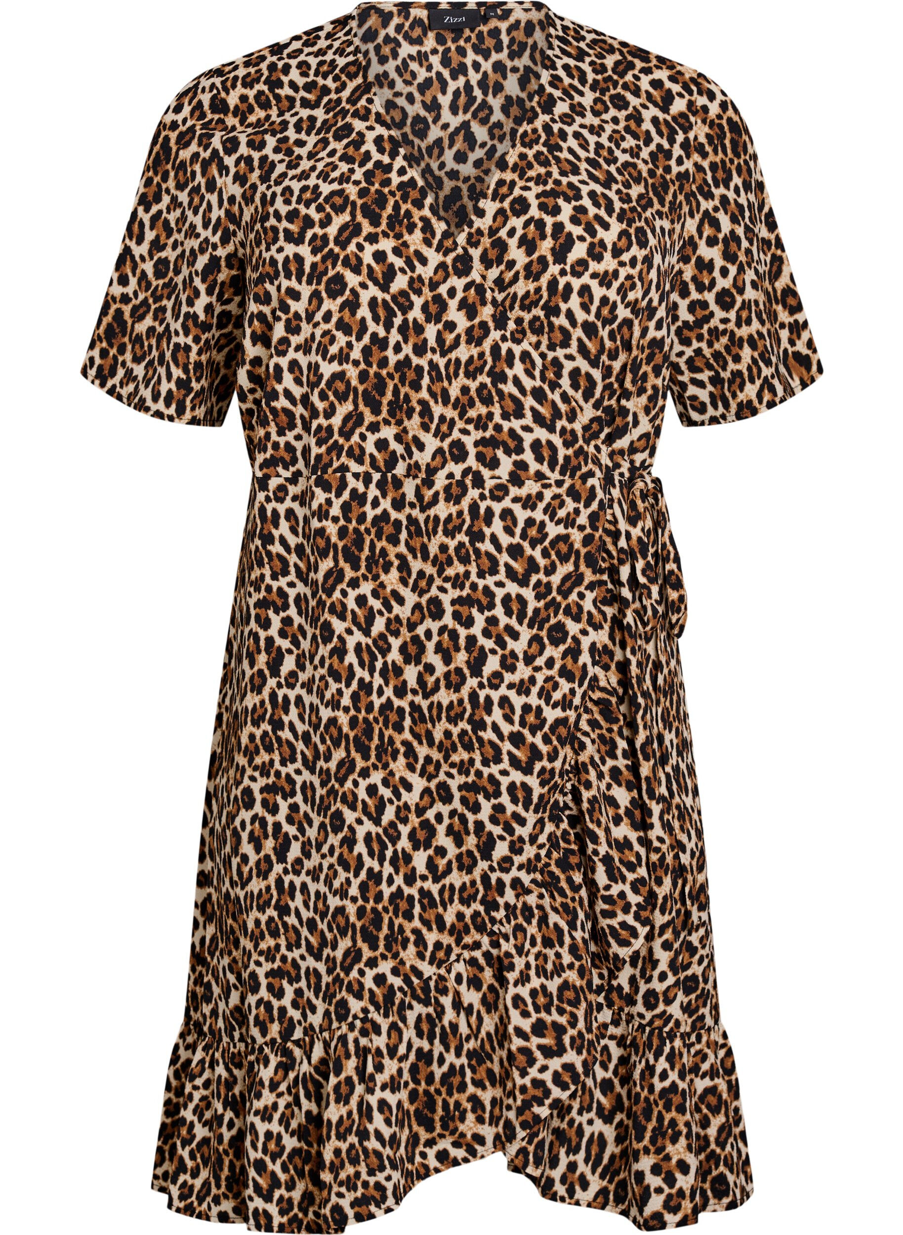 Zizzi Robe portefeuille florale &agrave; manches courtes, Marron, Packshot image number 0