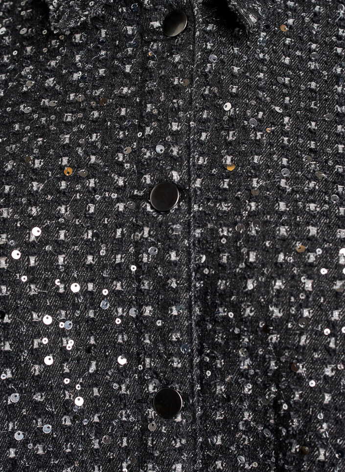 Robe en denim avec sequins et manches 3/4, Noir, Packshot image number 2