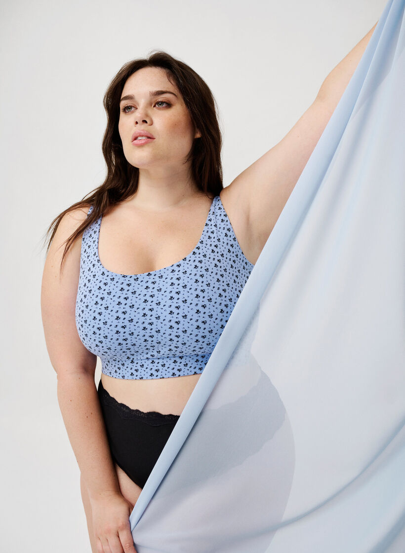 2er-Pack BH-Tops aus Baumwolle mit verstellbaren Trägern, Serenity AOP/Black, Image image number 0