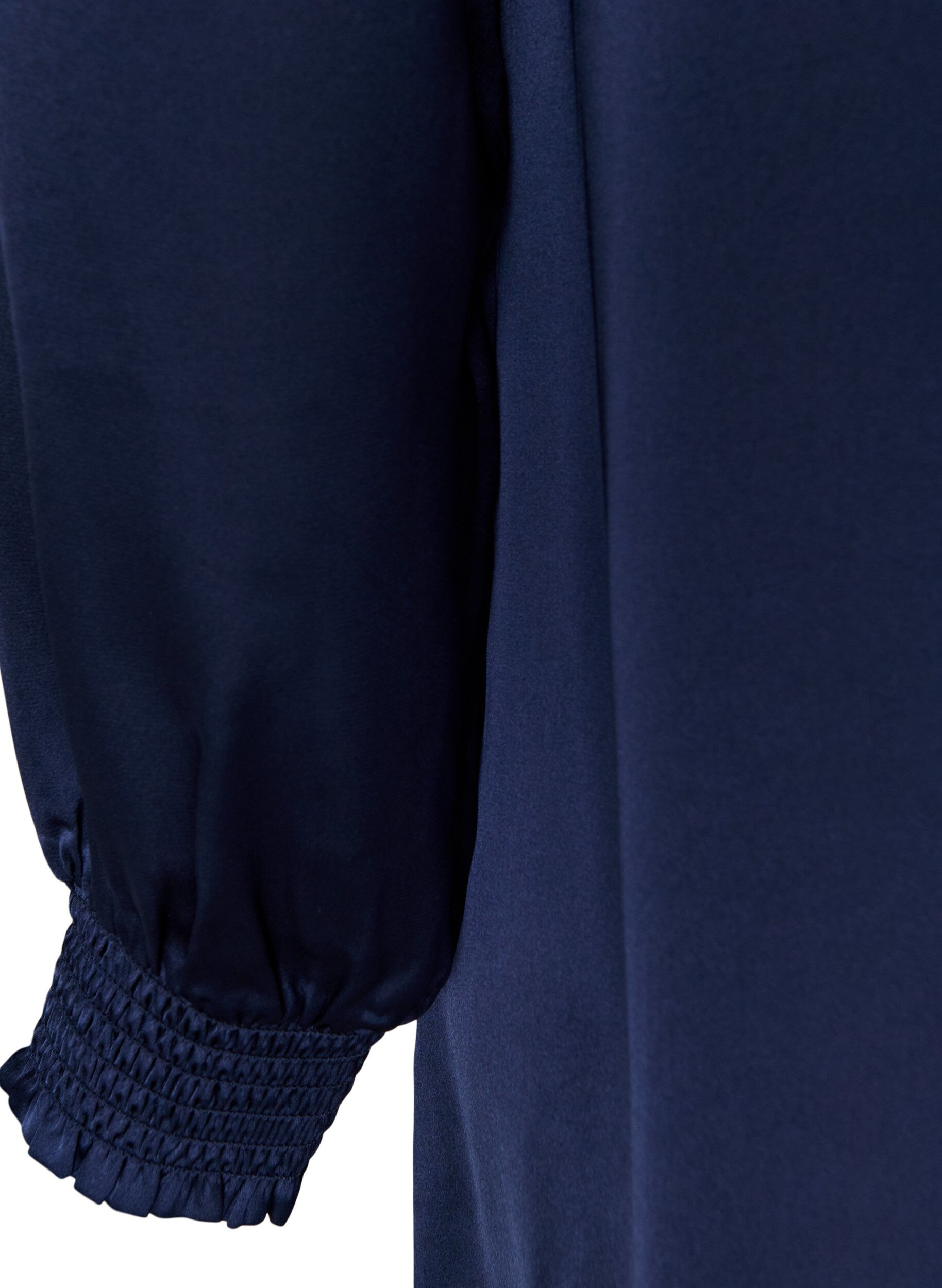 ZizziRobe en satin avec manches longues et col en V, Bleu, Packshot image number 3