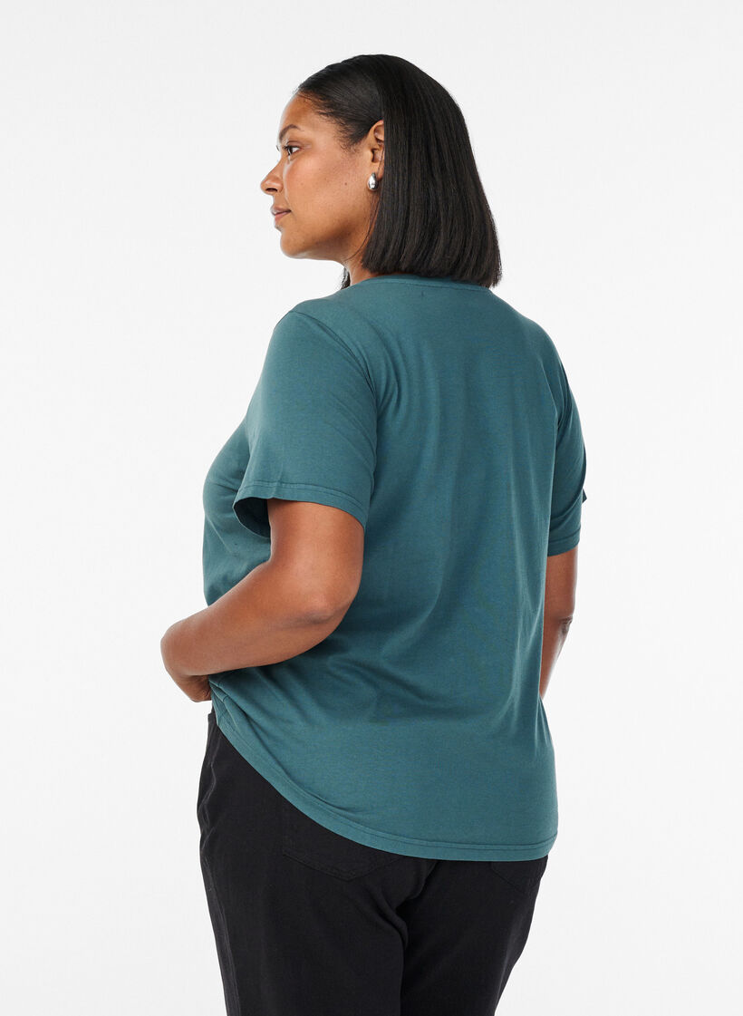 T-shirt en coton bio avec un aspect délavé, Bleu pétrole, Model image number 2