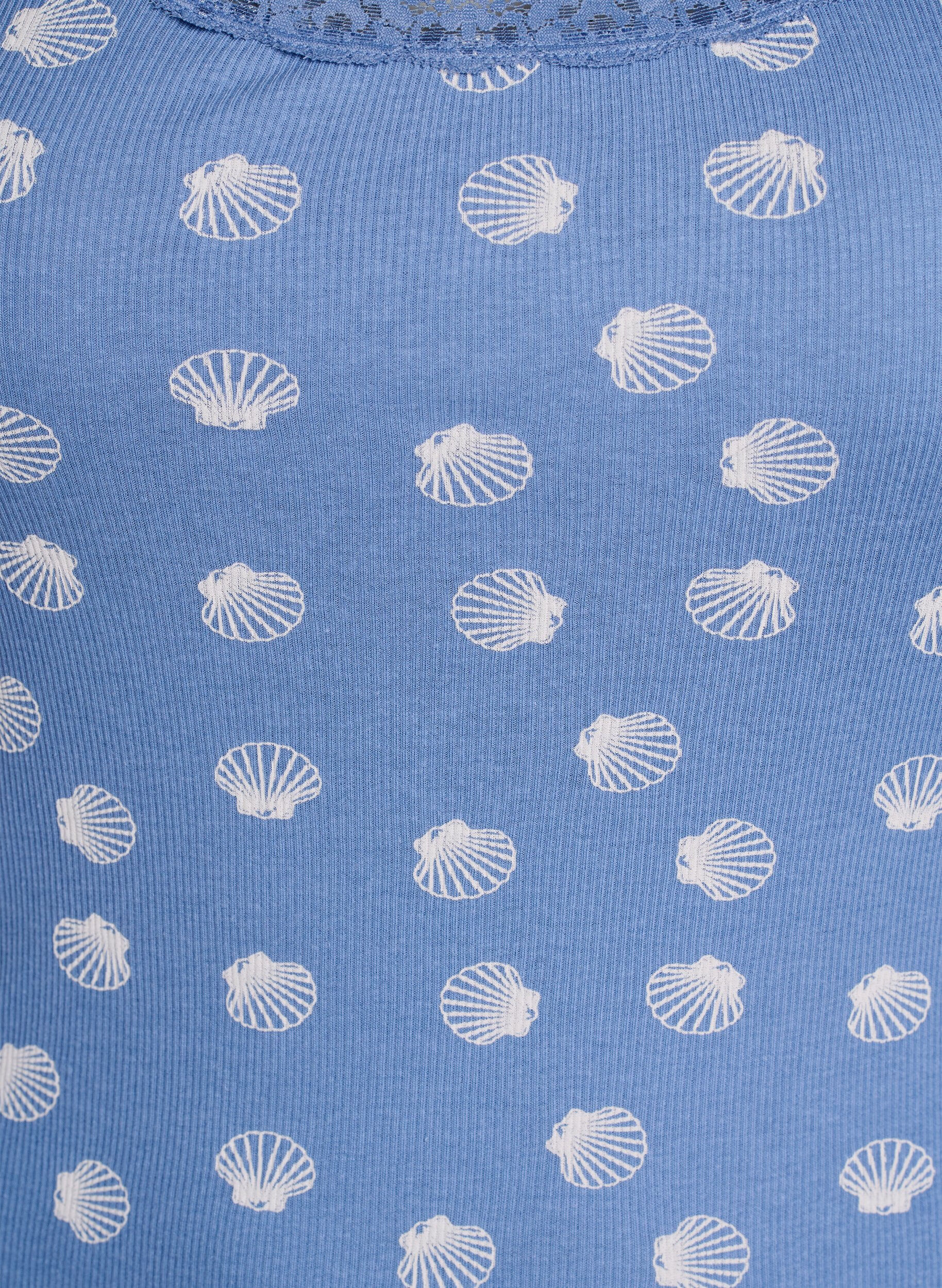 Zizzi Oberteil mit Aufdruck und Spitzenborte, Blau, Packshot image number 2