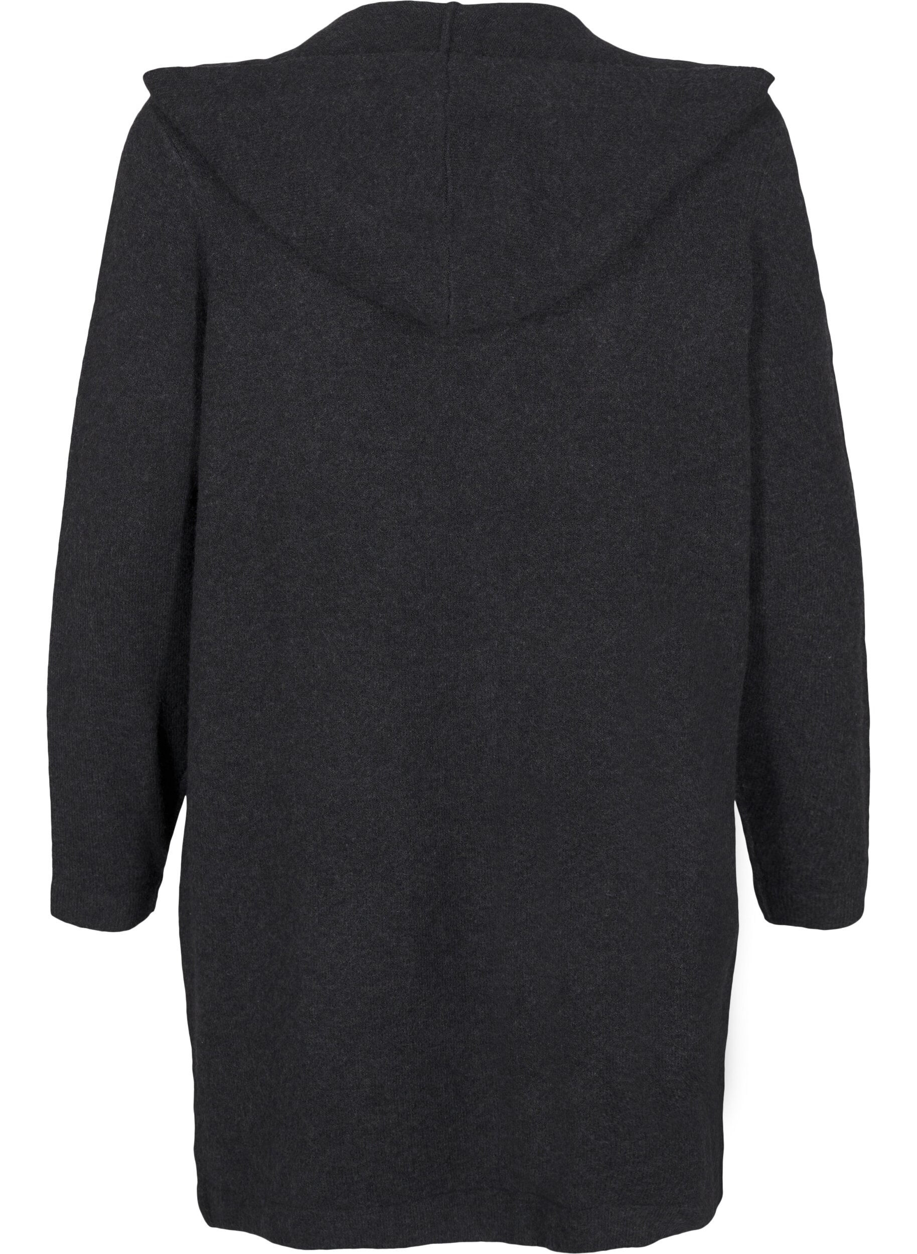 Zizzi Cardigan long tricot&eacute; contenant de la laine et capuche, Dark Grey Melange, Packshot image number 1