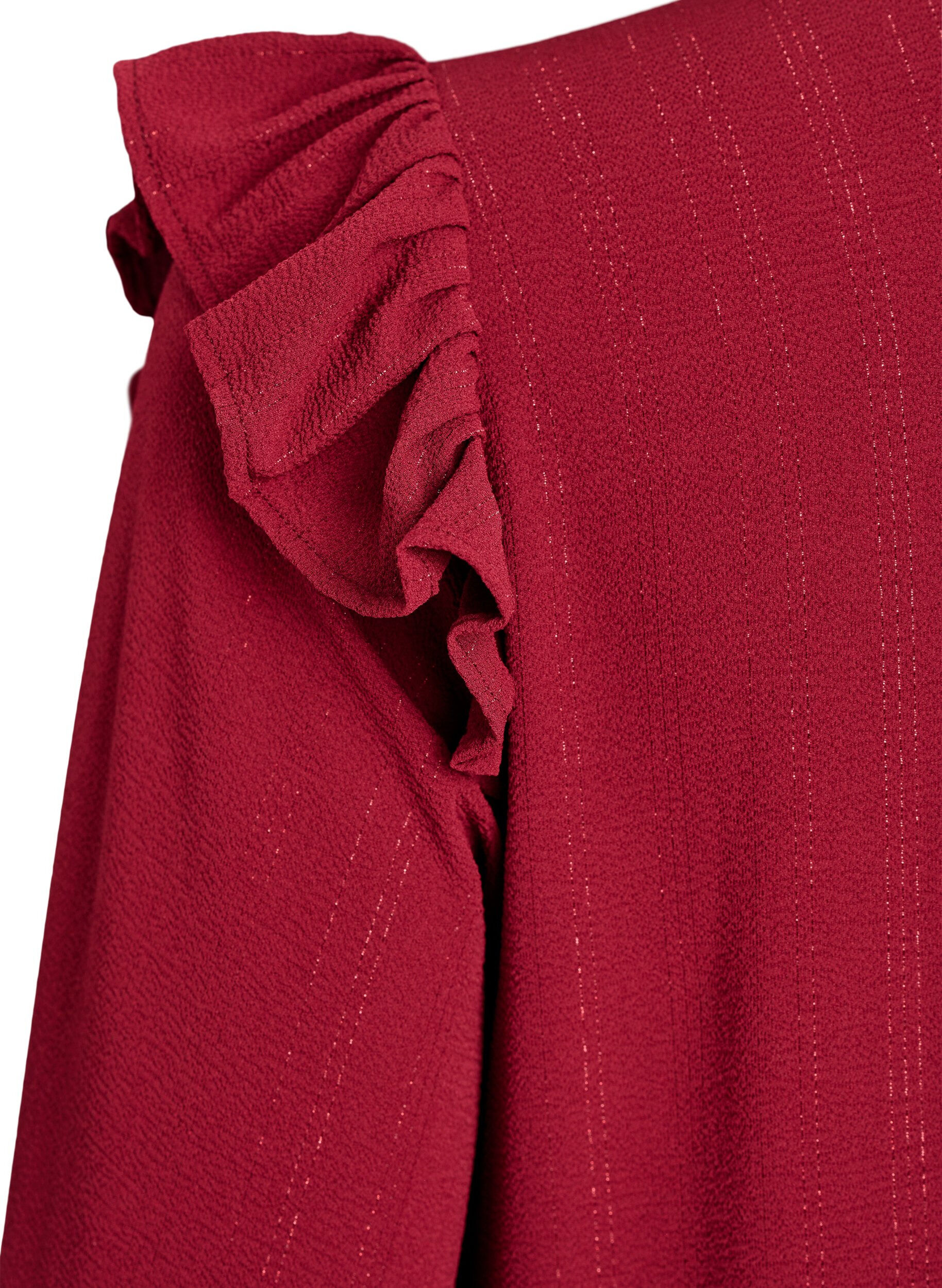 Zizzi Kurzes Kleid mit R&uuml;schen und Glitzer , Dunkles Bordeaux, Packshot image number 3