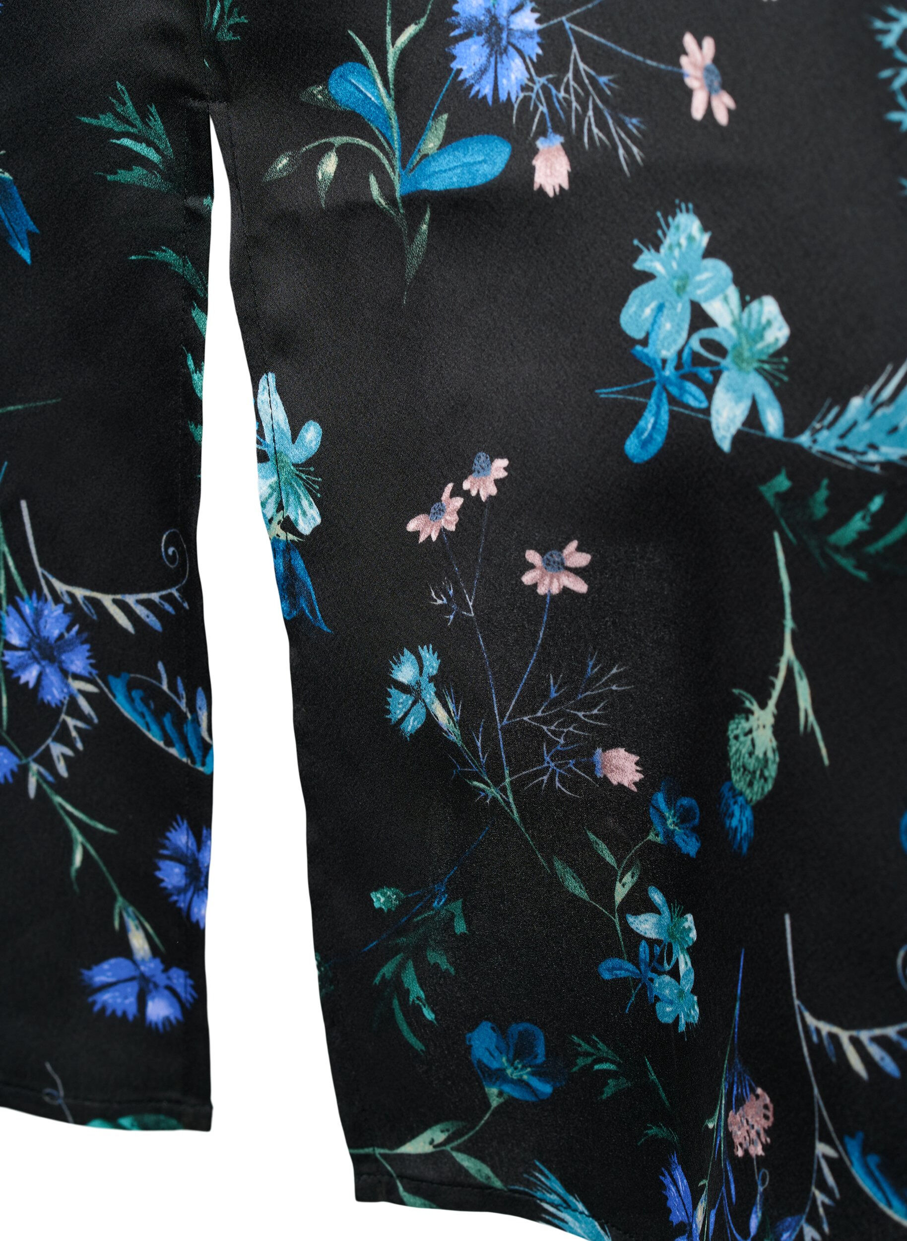 Zizzi Robe midi &agrave; manches longues avec imprim&eacute; floral, Blue Flower AOP, Packshot image number 3