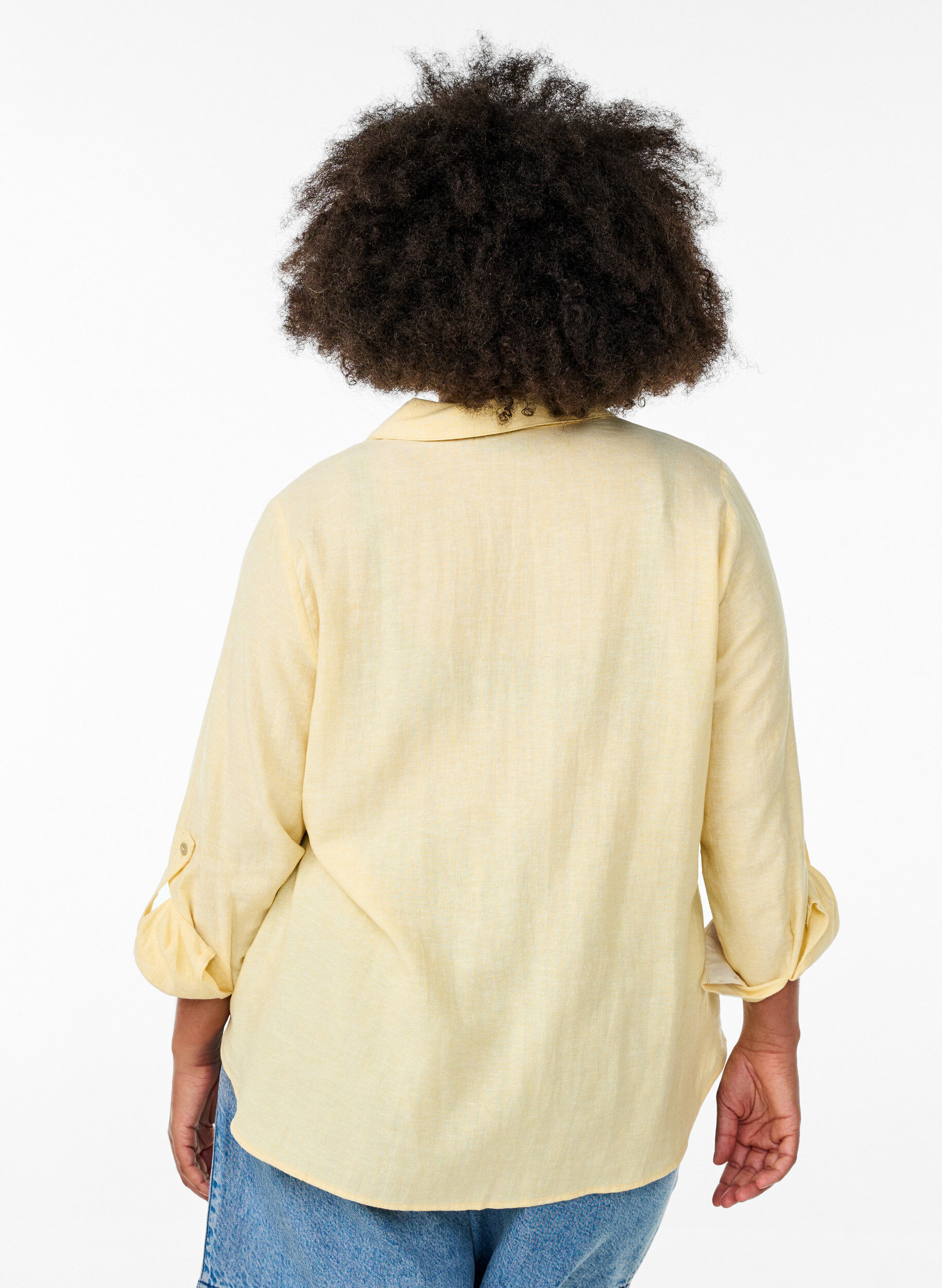 Zizzi Bluse aus Leinen und Viskose mit 3/4-&Auml;rmeln, Gelb, Model image number 2