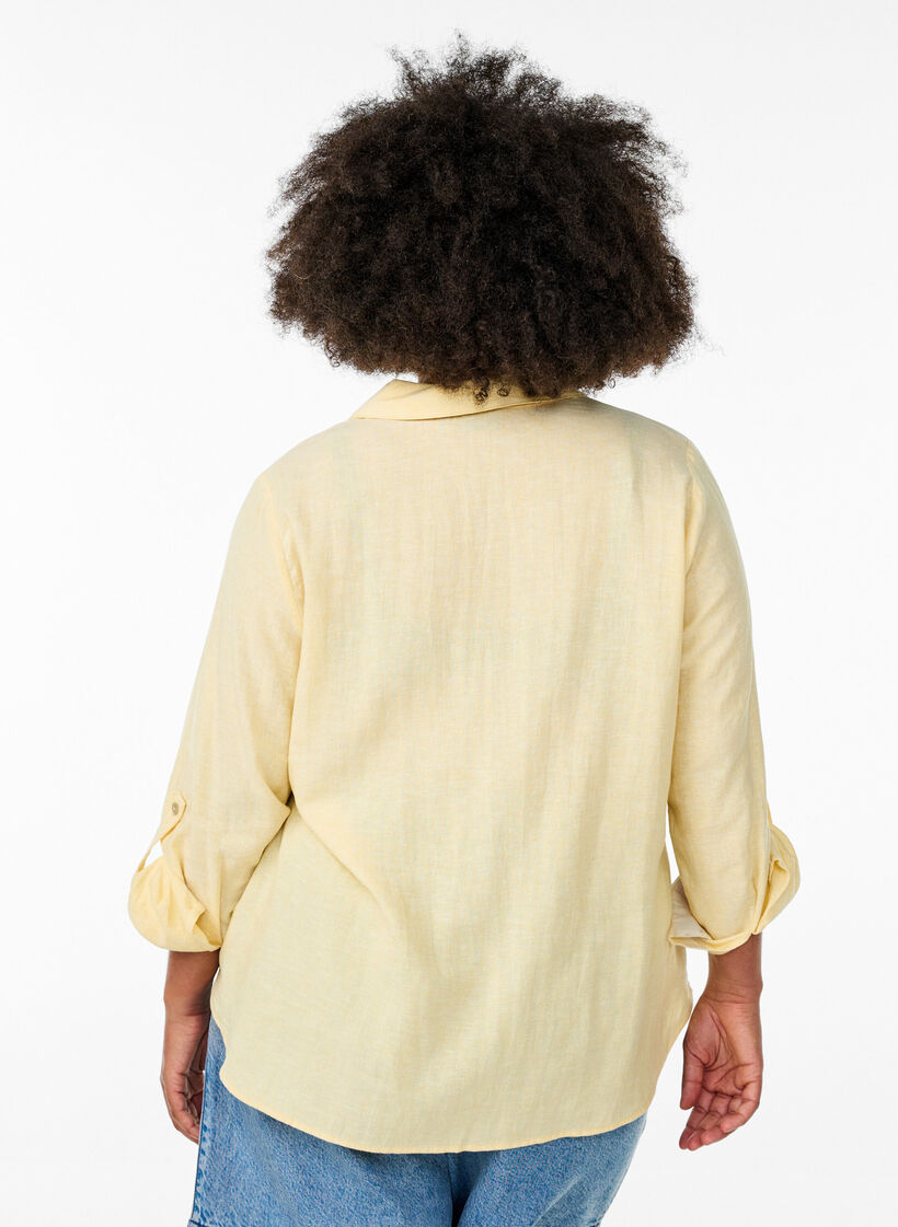 Chemise en lin et viscose avec manches 3/4, Jaune clair, Model image number 2
