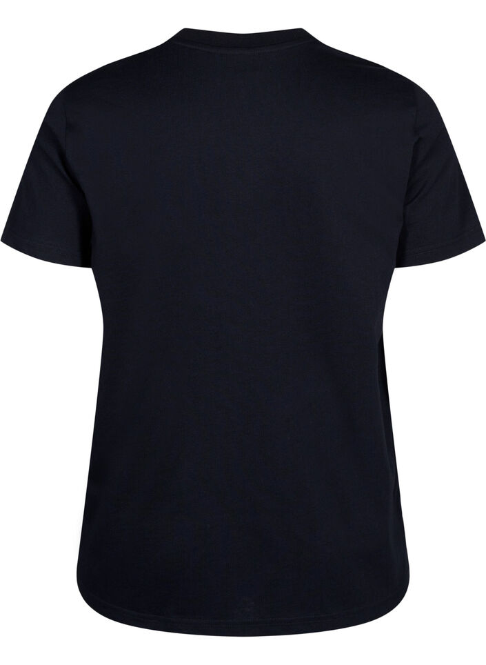 T-shirt basique en coton &agrave; col rond, Noir, Packshot image number 1