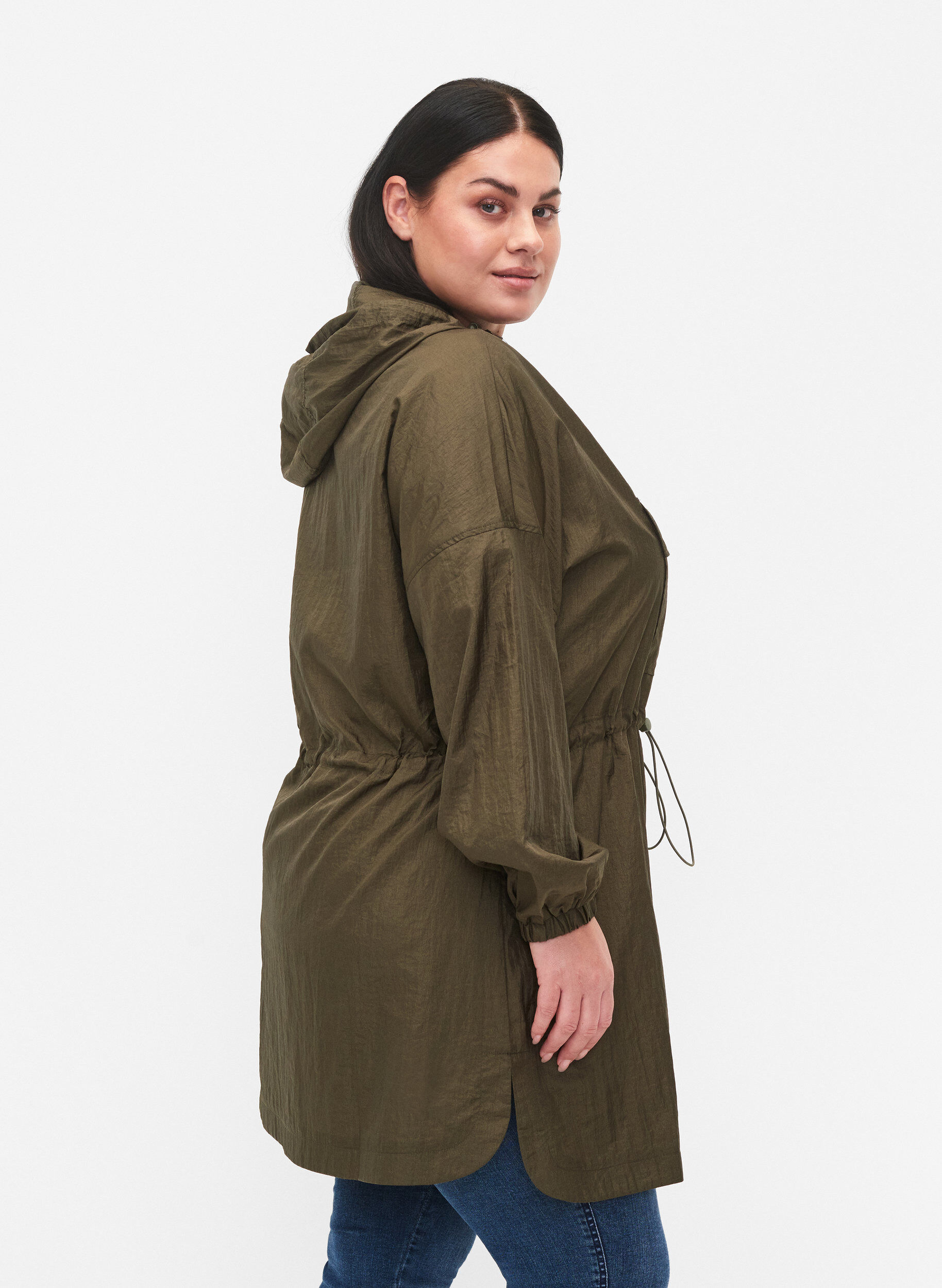 Zizzi Langer Anorak mit Kapuze und Taschen, Grape Leaf, Model image number 1