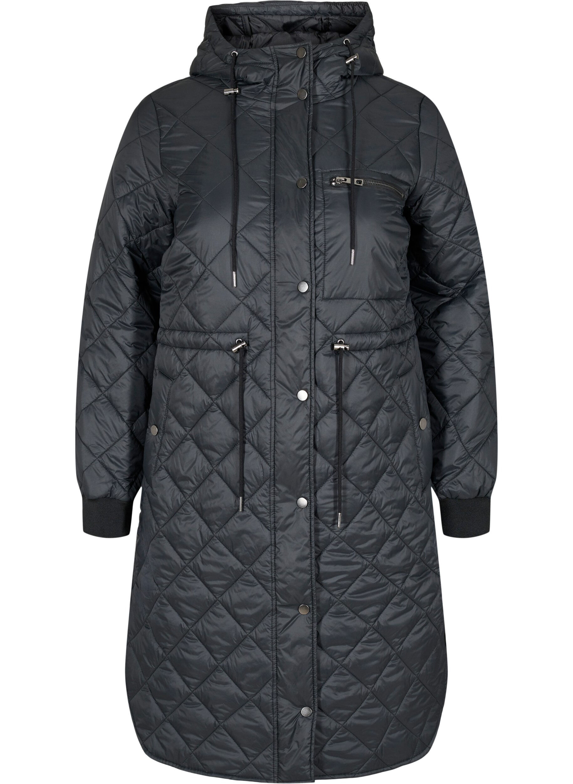 Zizzi Veste l&eacute;g&egrave;re matelass&eacute;e &agrave; capuche, Black, Packshot image number 0