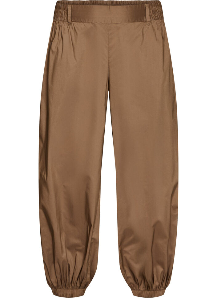Pantalon ballon taille haute avec ceinture &eacute;lastique, Marron, Packshot image number 0