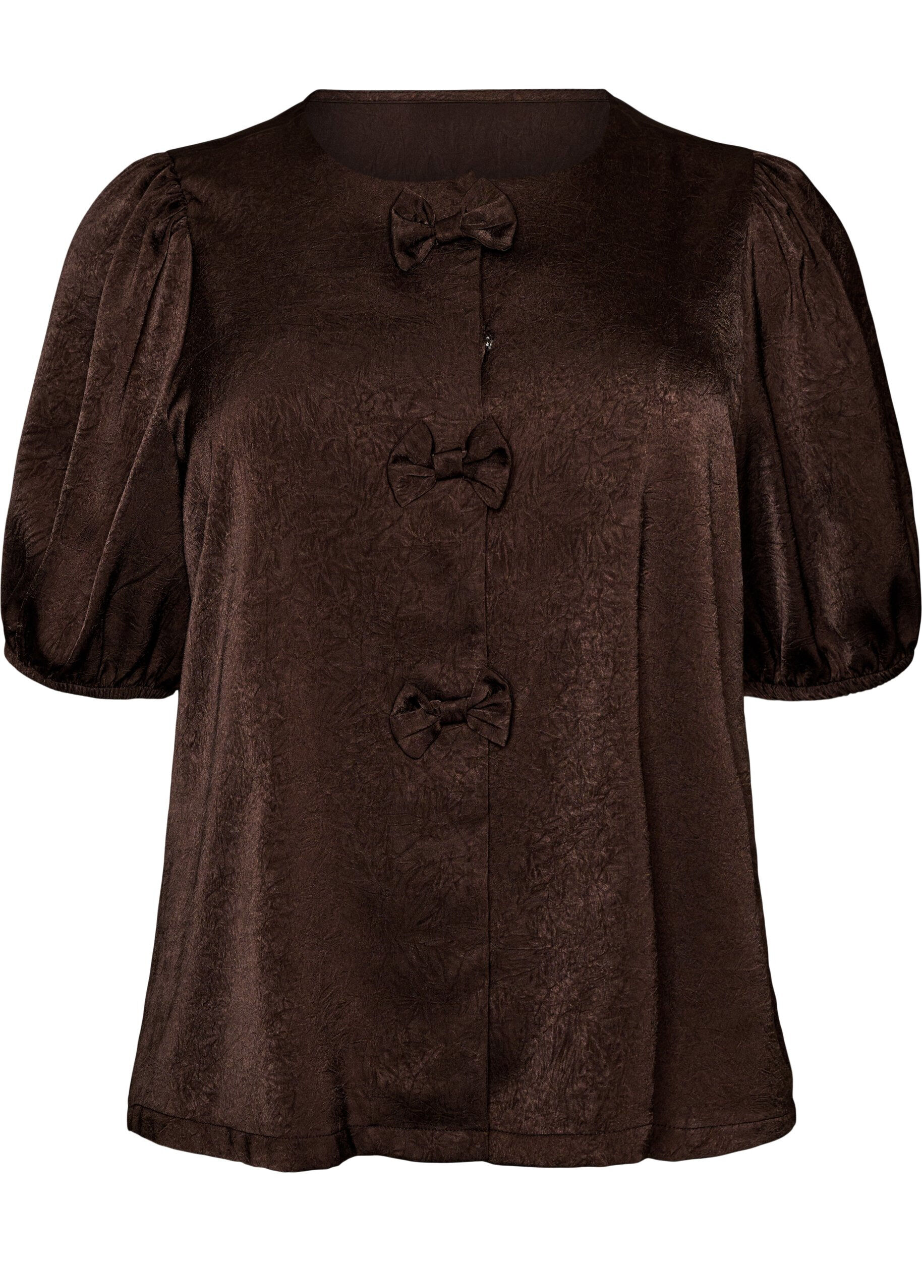ZizziBlouse en satin avec n&oelig;uds et manches au coude, Marron, Packshot image number 0