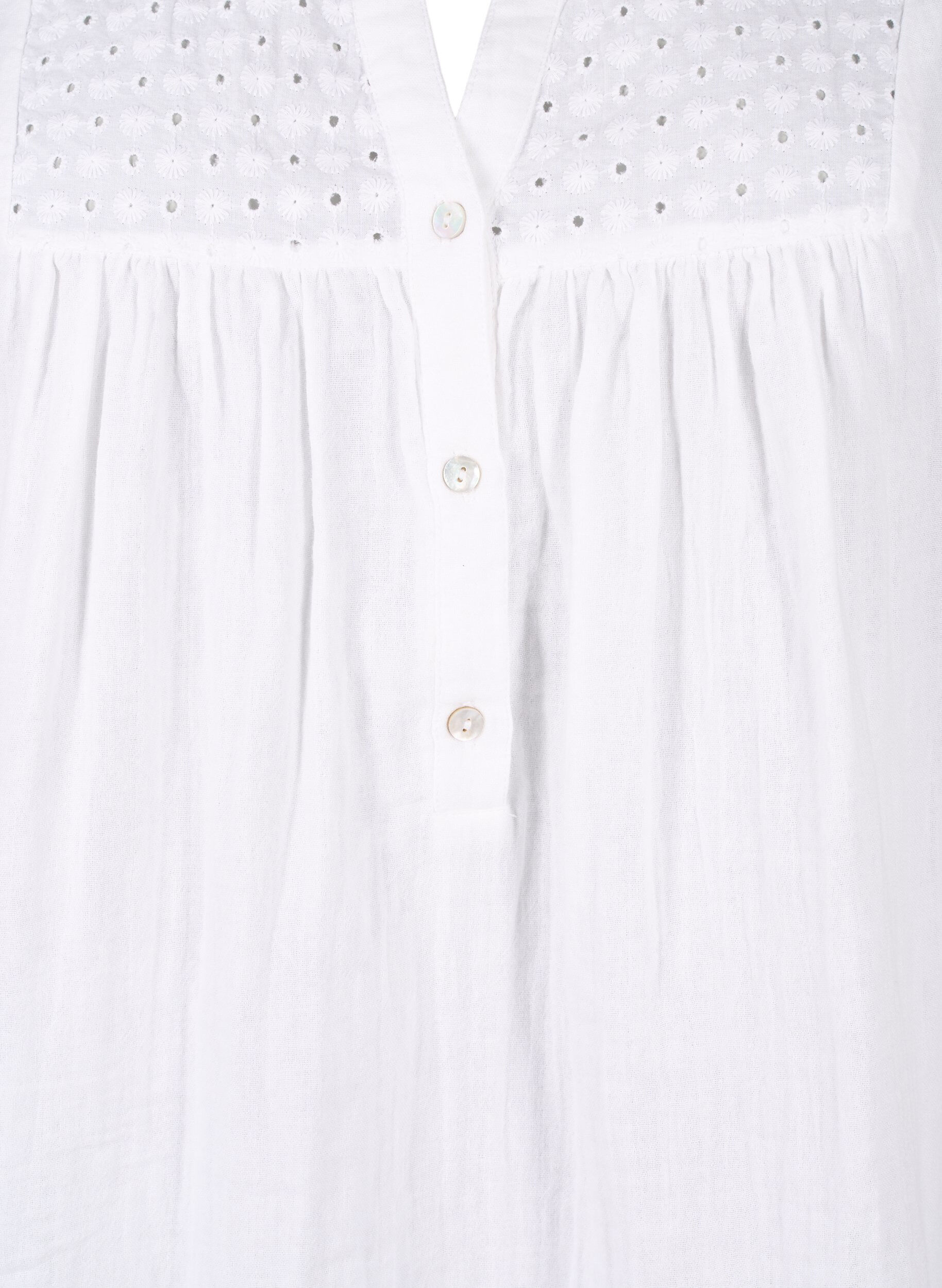 Zizzi  Baumwollbluse mit Lochstickerei und 3/4-&Auml;rmeln, Bright White, Packshot image number 2