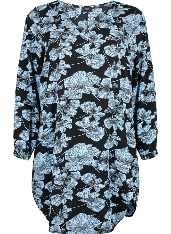Robe à col en V avec imprimé, Black B. Flower AOP, Packshot image number 0