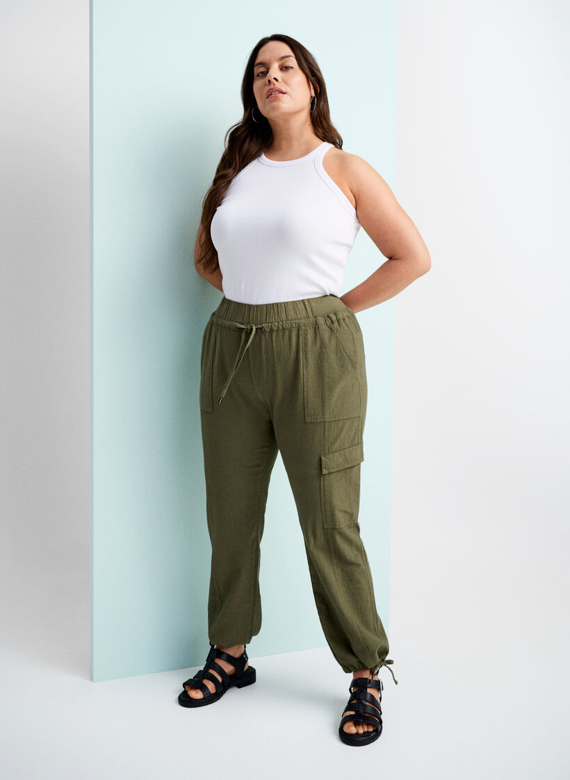 Pantalon ample en coton, Vert, Image image number 0