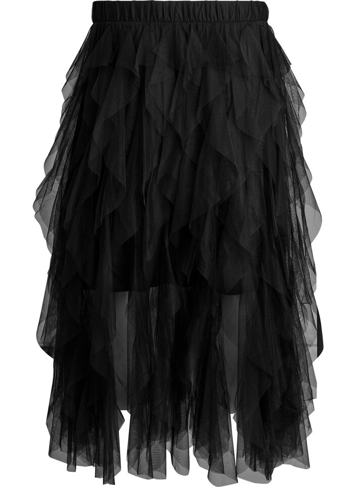 Midi-T&uuml;llrock mit elastischem Bund, Schwarz, Packshot image number 1