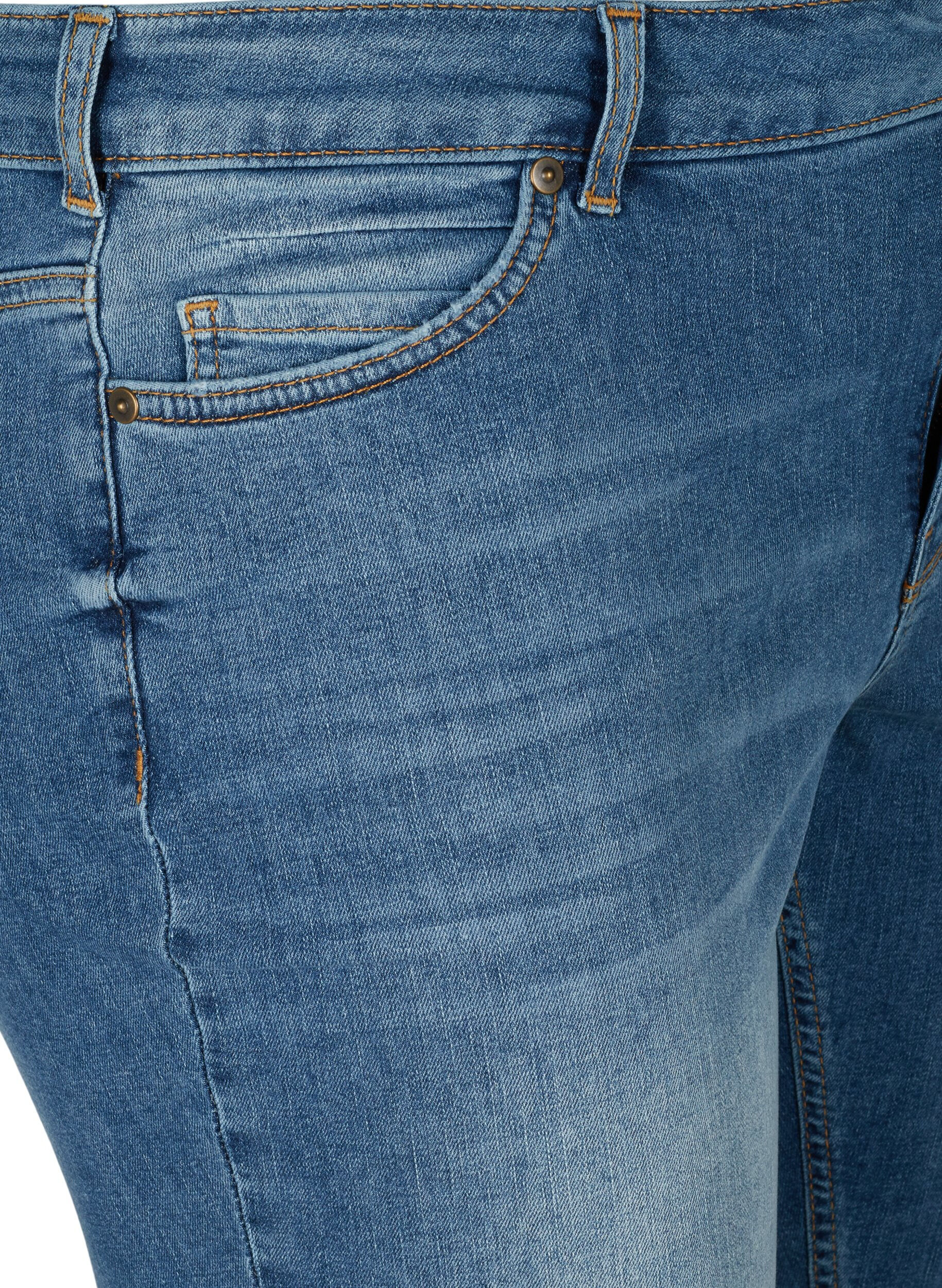 Zizzi Short en jean taille haute avec bords bruts, Dark blue denim, Packshot image number 2