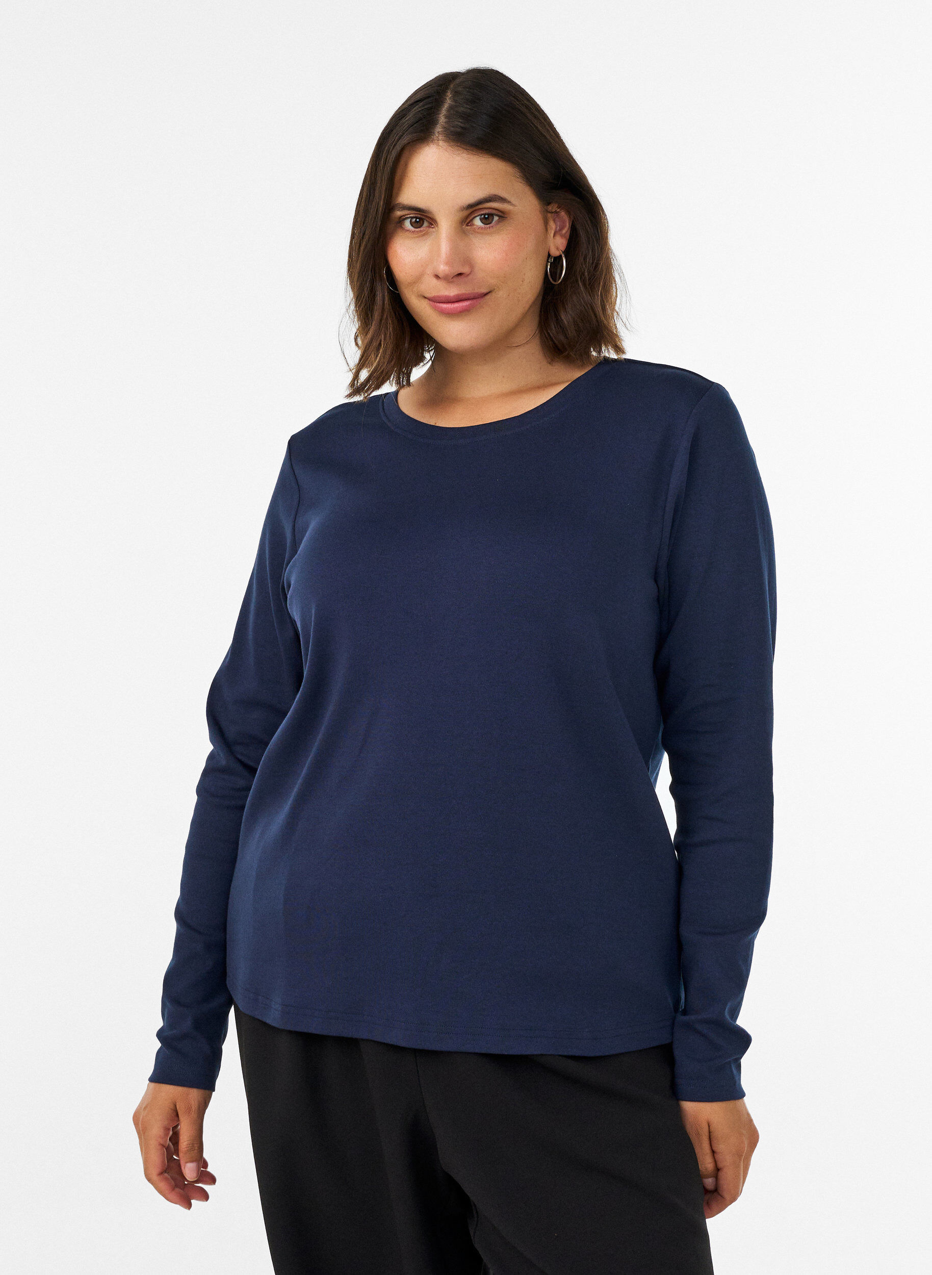 ZizziLangarm-Basic-T-Shirt mit Rundhalsausschnitt, Blau, Model image number 0