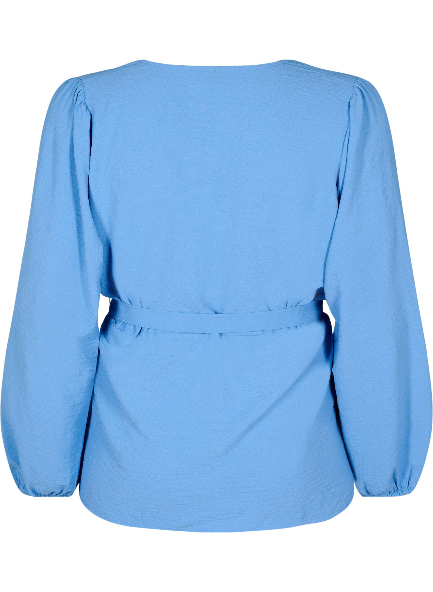 Zizzi Wickelbluse mit Bindeband und langen &Auml;rmeln, Blau, Packshot image number 1