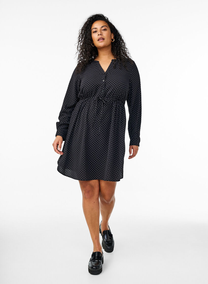 Knielanges Kleid mit Bindegürtel, Schwarz, Model image number 1