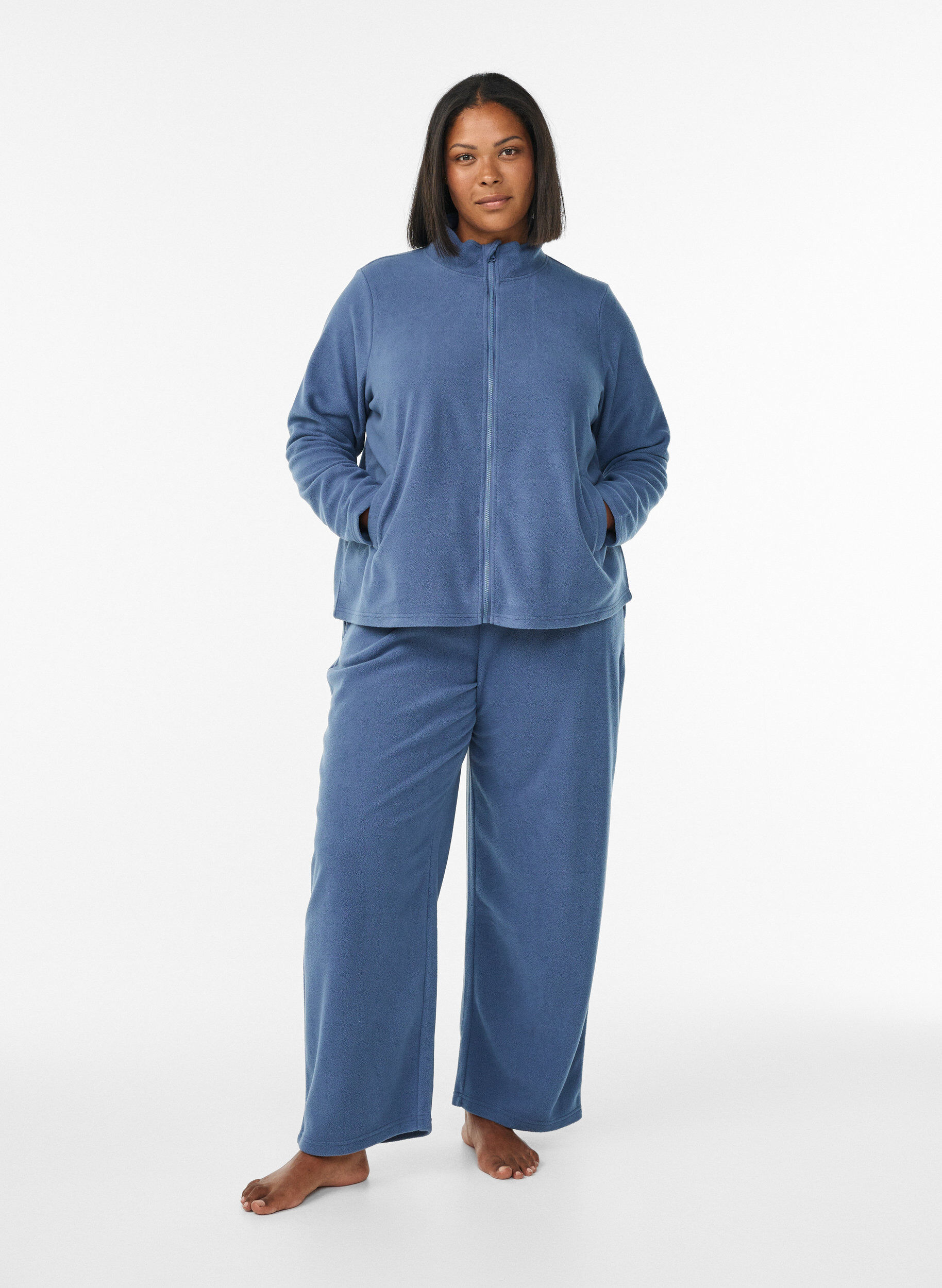 ZizziHaut en polaire avec zip et col montant, Bleu, Model image number 1