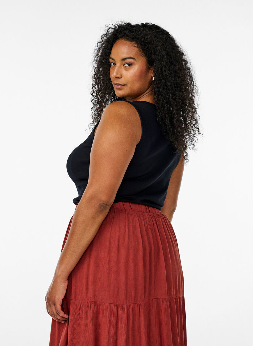 Tailleiertes Top mit Motiv, Schwarz, Model image number 2