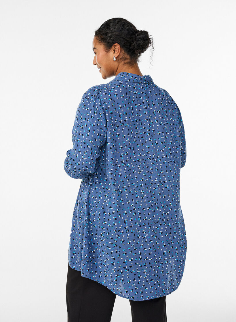 Lange Bluse mit gebl&uuml;mtem Print, Blau, Model image number 2