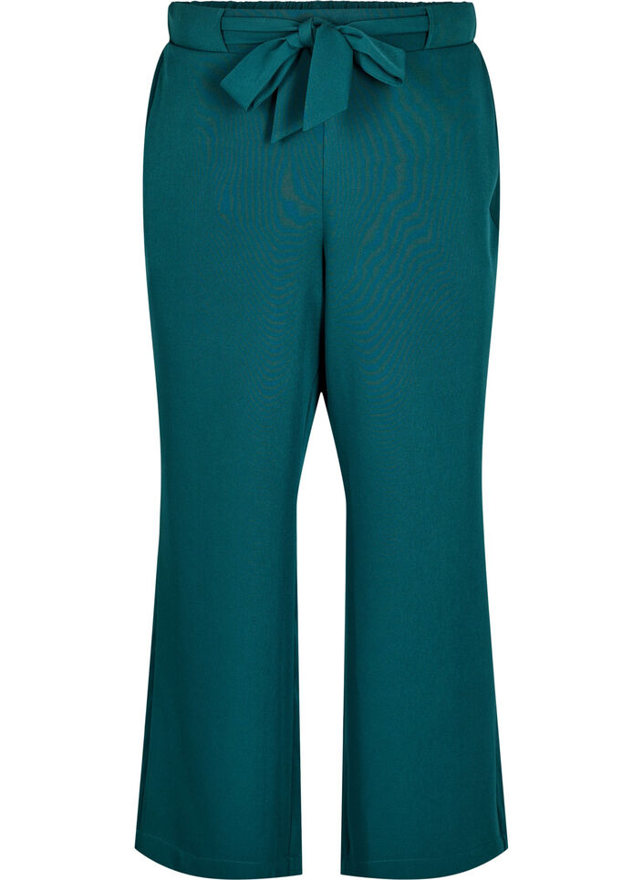 Lockere Hose mit hoher Taille und Bindegürtel, Grün, Packshot image number 0