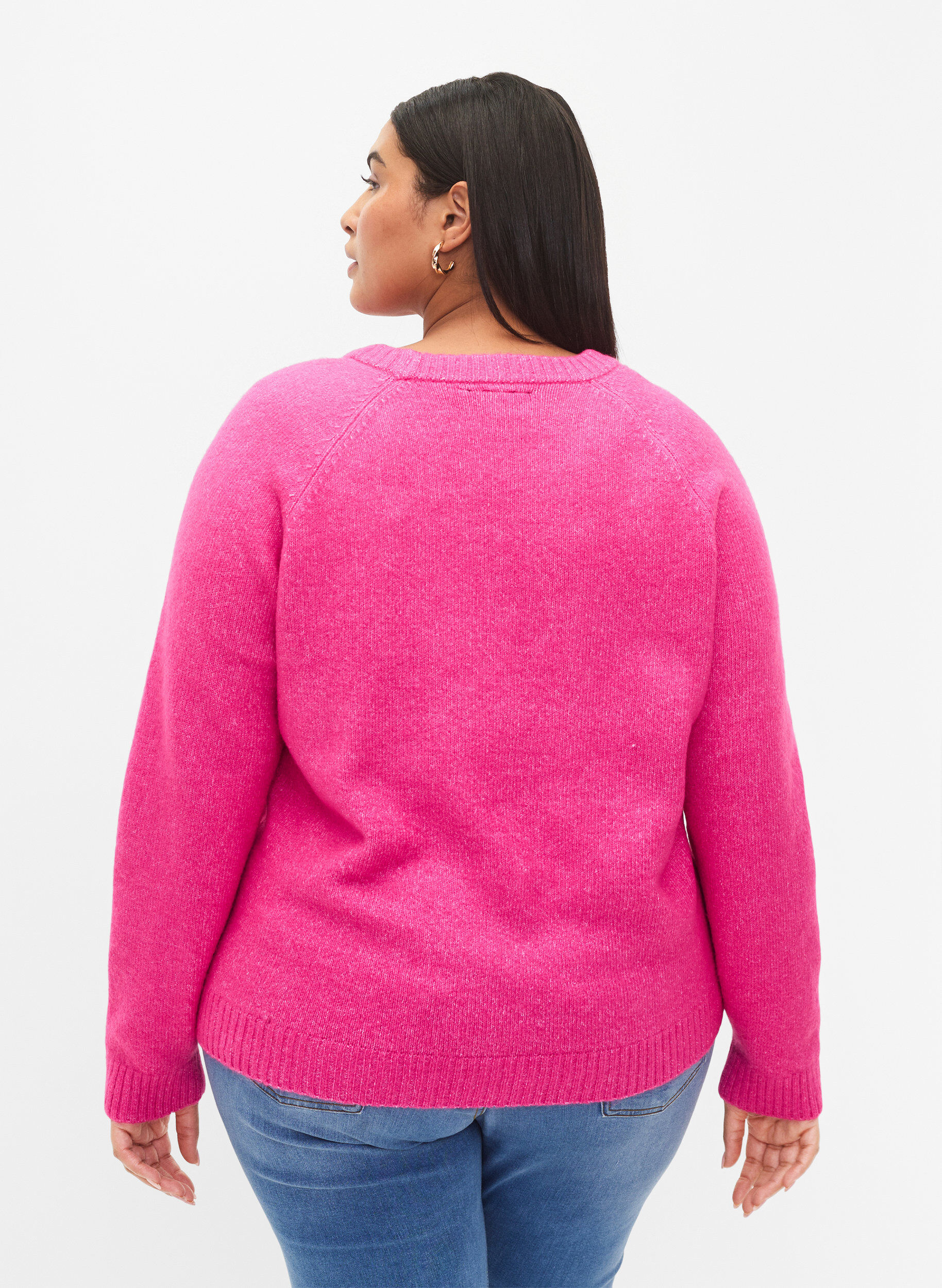Zizzi Strickpullover mit aufgesticktem Text, Raspberry Rose, Model image number 1