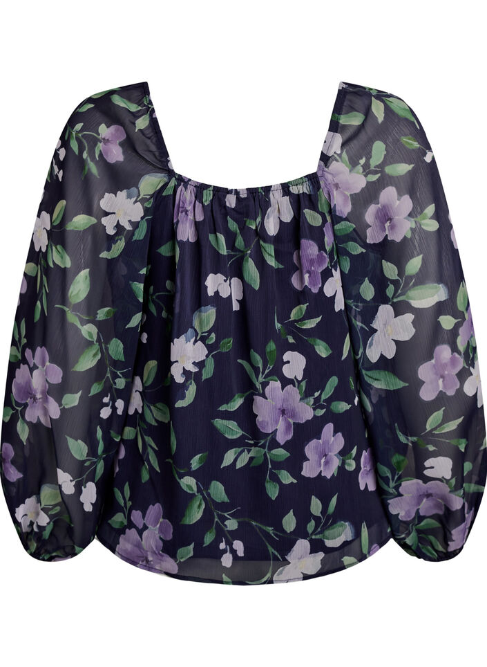Chemisier en mousseline avec imprim&eacute; floral et manches longues, Bleu, Packshot image number 1