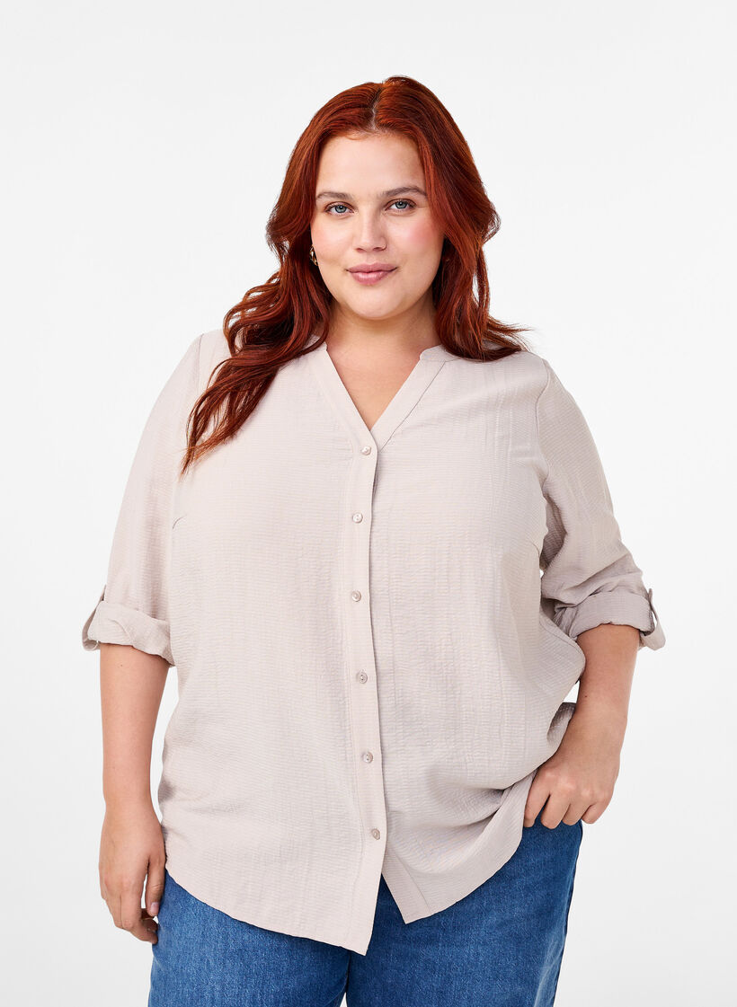 Chemisier en viscose à manches 3/4, Chateau Gray, Model image number 0