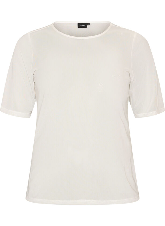 Top en maille avec manches courtes et col rond, Vanille, Packshot image number 0
