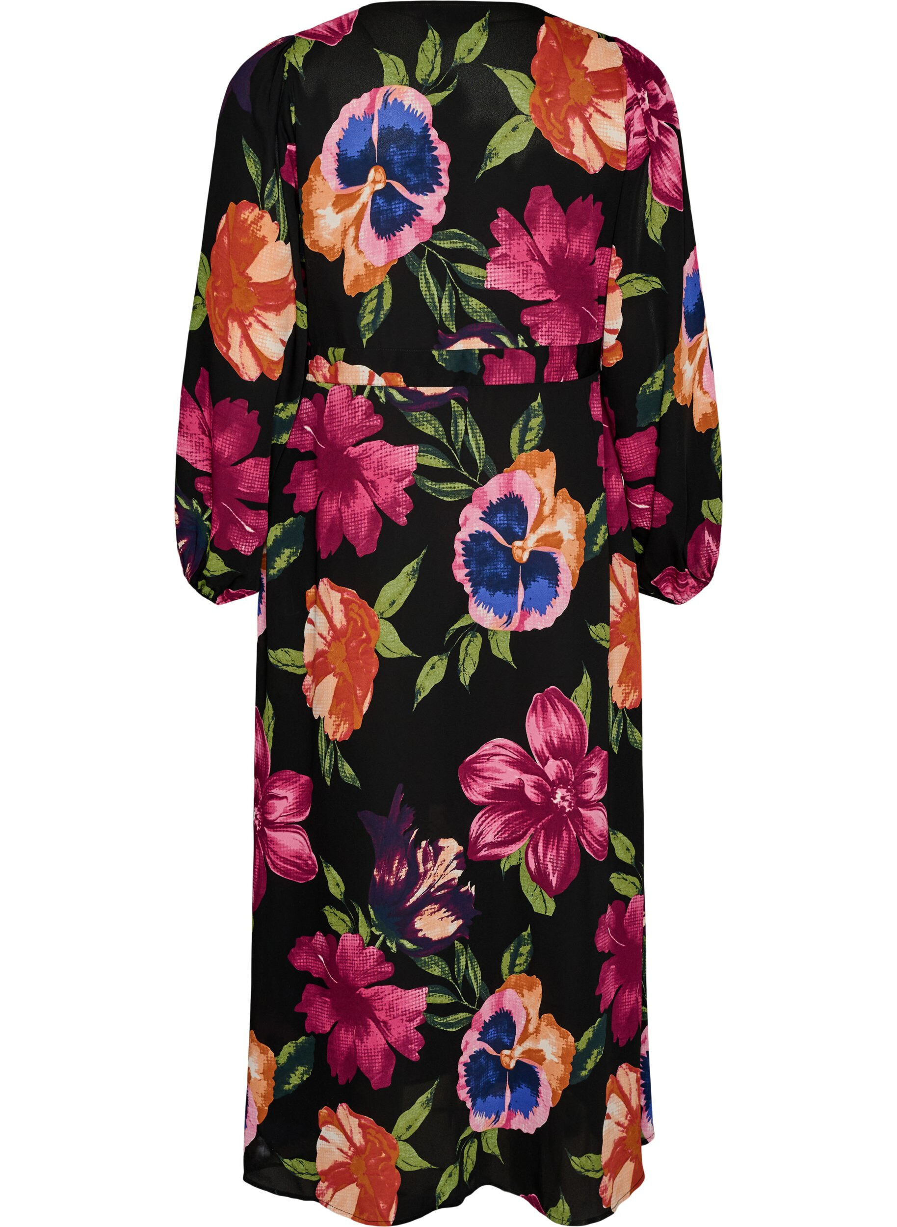 Zizzi Robe maxi avec encolure cache-c&oelig;ur et manches longues, Noir, Packshot image number 1