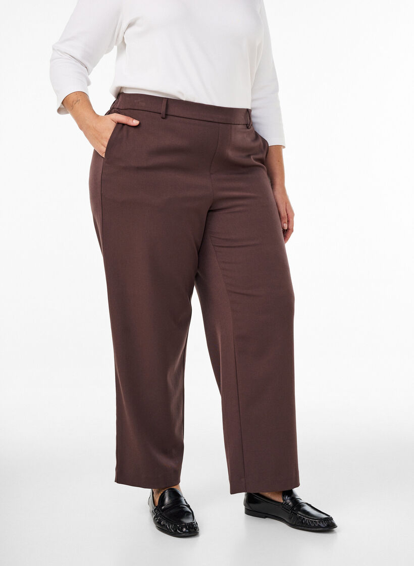 Pantalon de costume taille haute coupe droite, Marron, Model image number 2