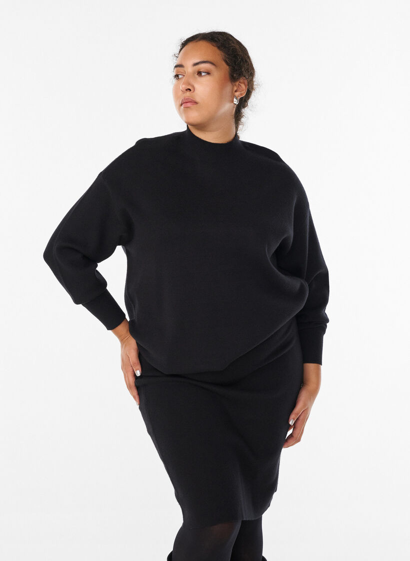 Jupe courte en maille avec une large ceinture, Noir, Model image number 1