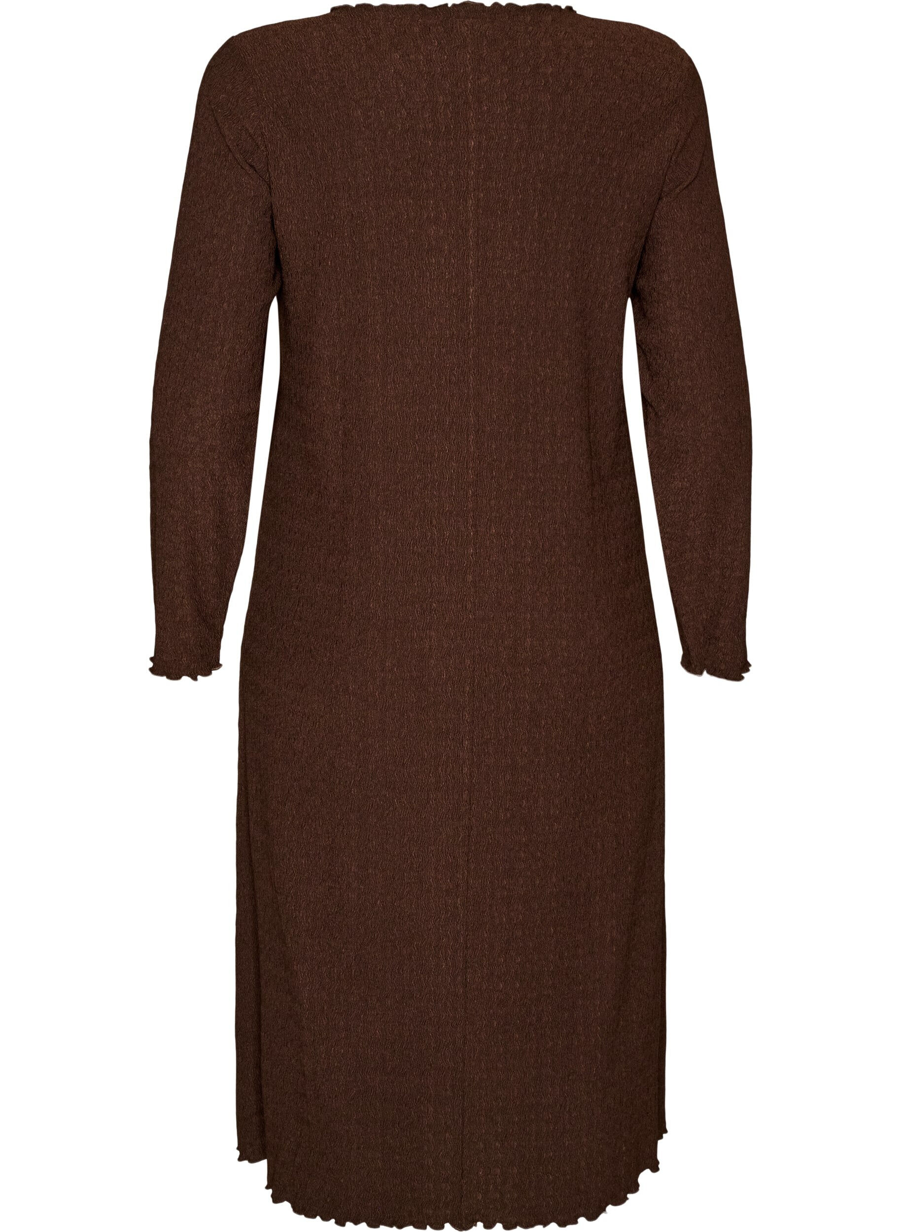 ZizziRobe midi avec une texture ondul&eacute;e et des manches longues, Marron, Packshot image number 1