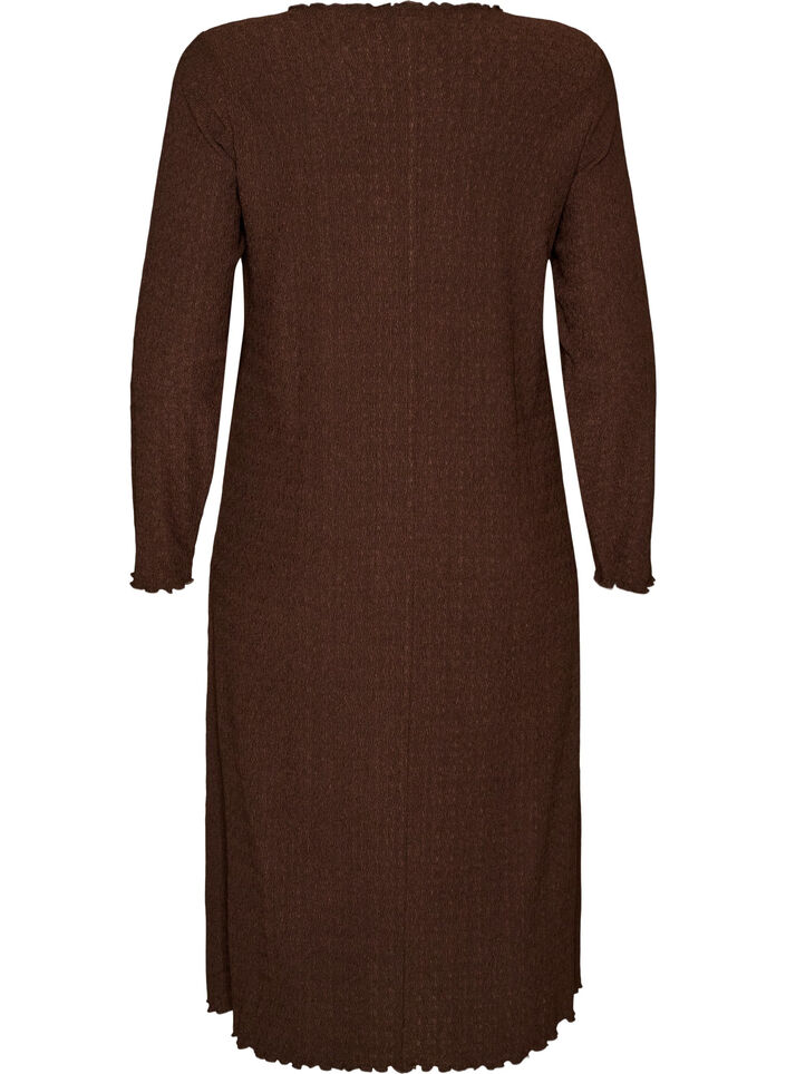 Robe midi avec une texture ondul&eacute;e et des manches longues, Marron, Packshot image number 1