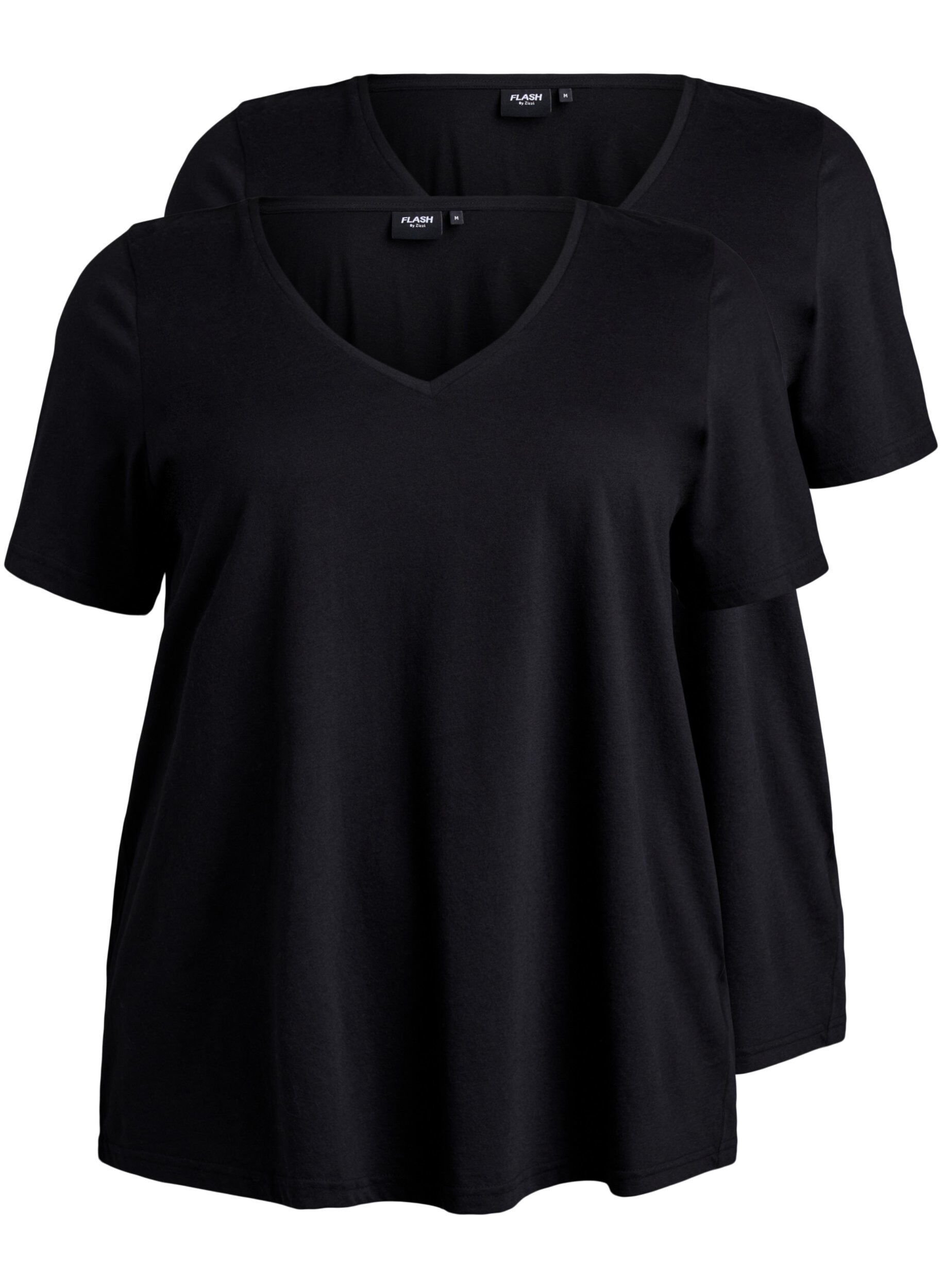 Zizzi FLASH - Lot de 2 t-shirts avec col en V, Black/Black, Packshot image number 0