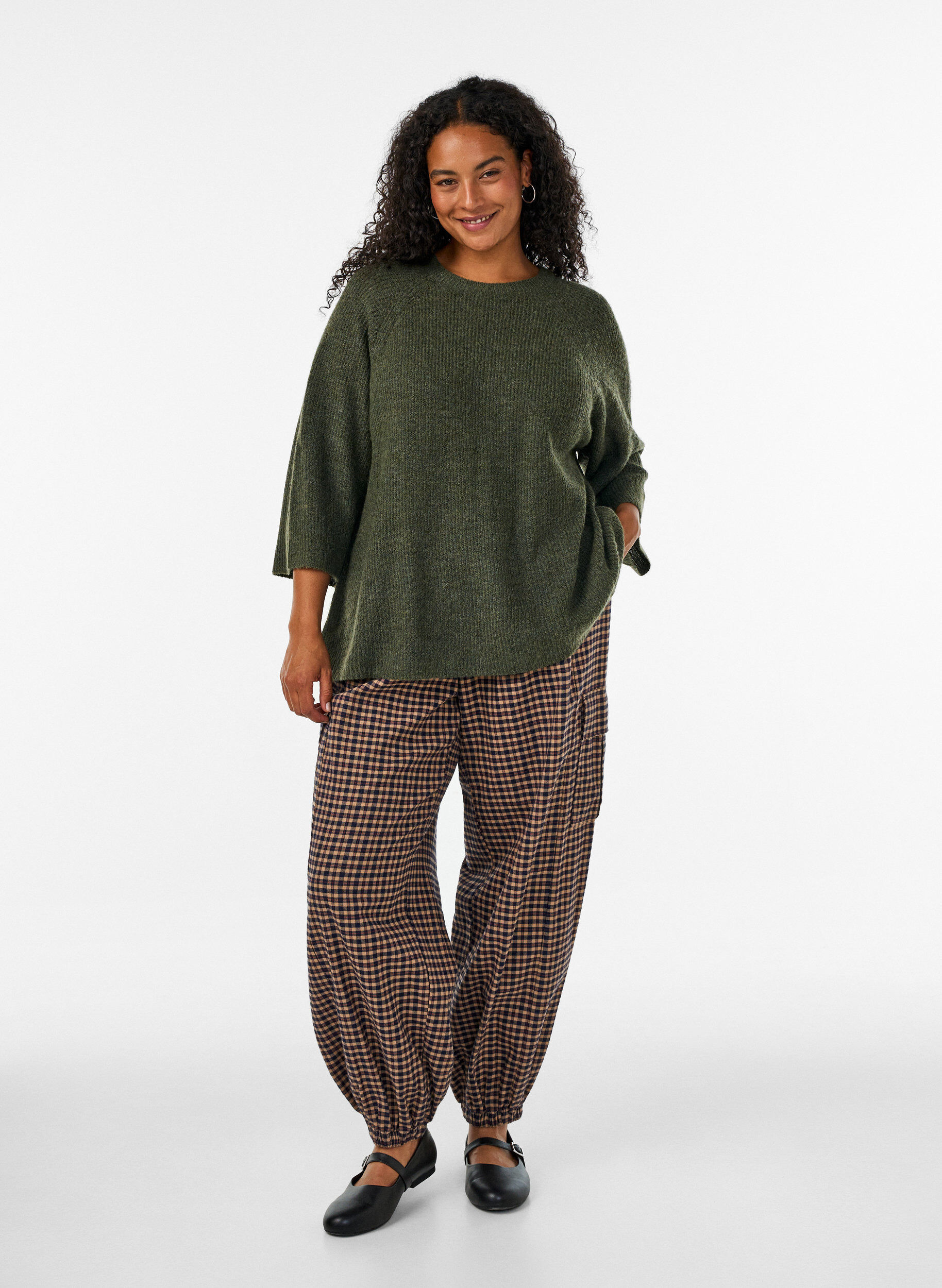 ZizziRipppullover mit 3/4-&Auml;rmeln, Gr&uuml;n, Model image number 1